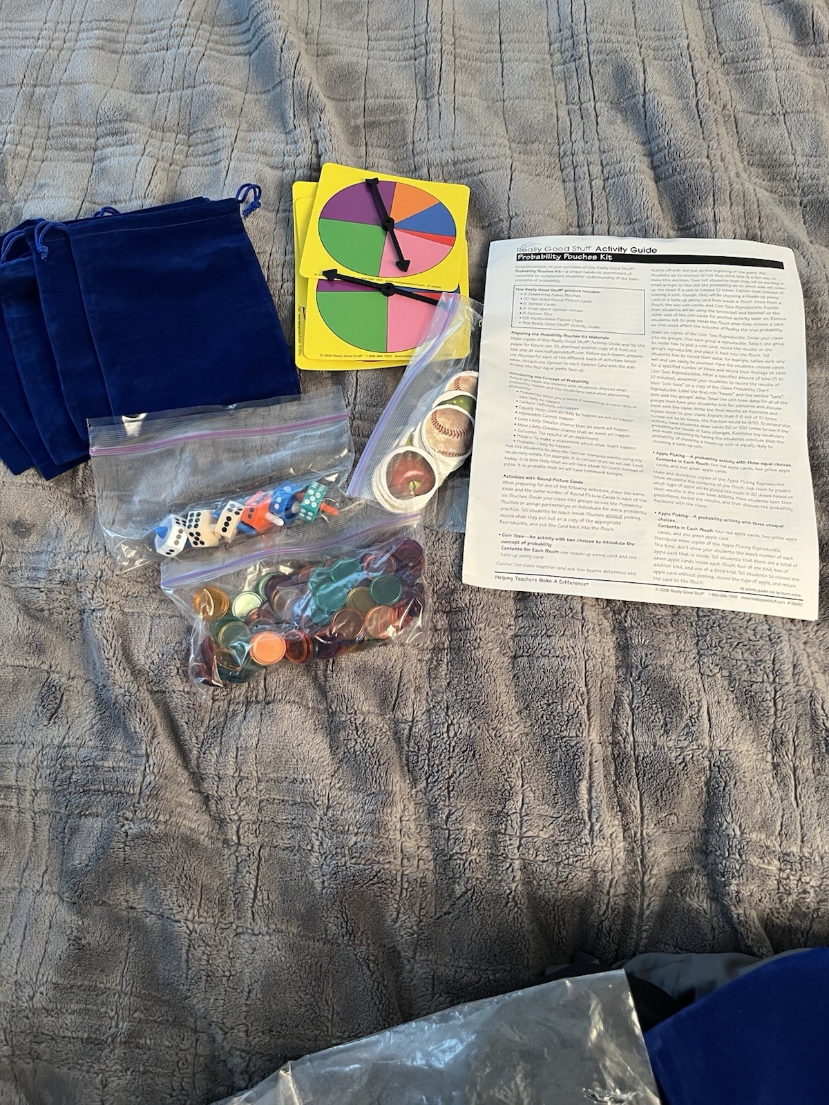 Probability Activities Kit For Math With Pouches Spinners Dice Cards Counters
