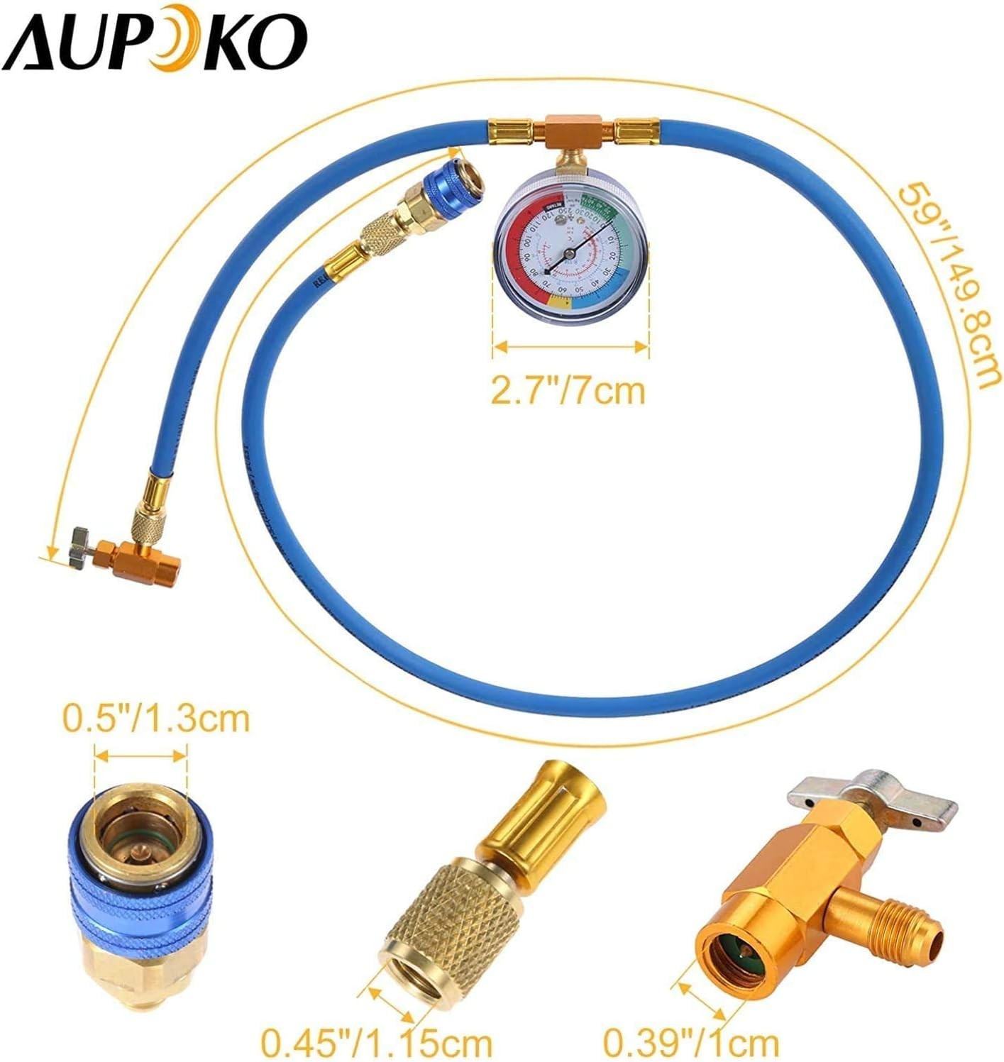Aupoko R134A Recharge Hose Kit with Gauge, 59” AC Refrigerant Recharging Hose