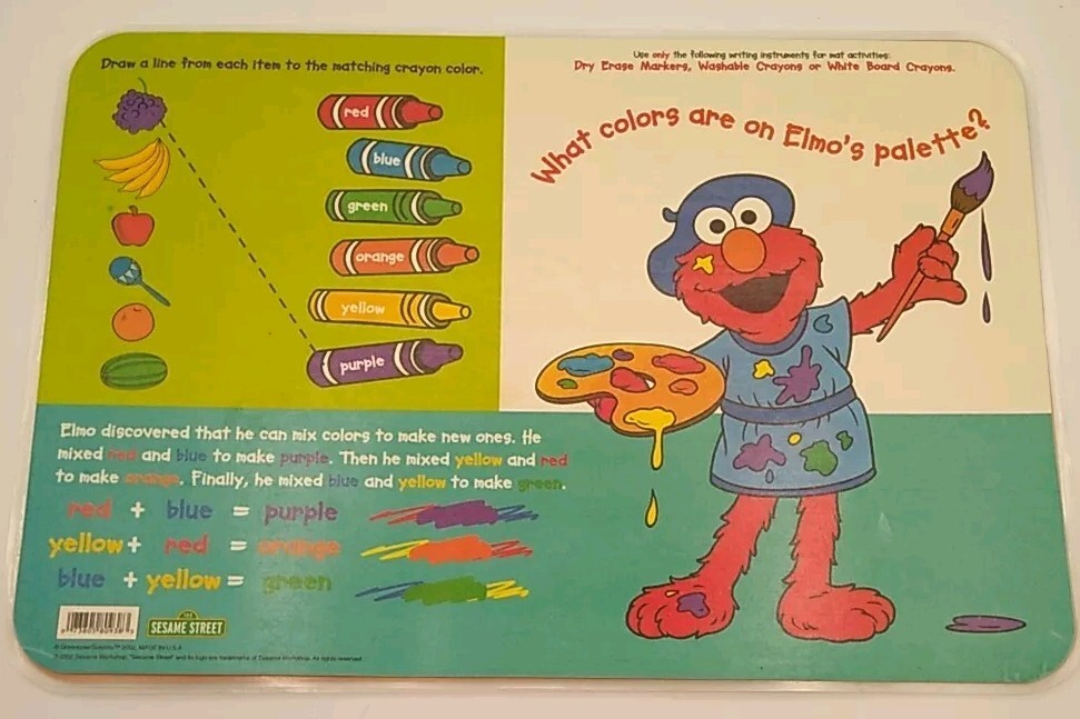 Sesame Street Colors 2002/Shapes 2005 Educational Learning Desk Activity Mats