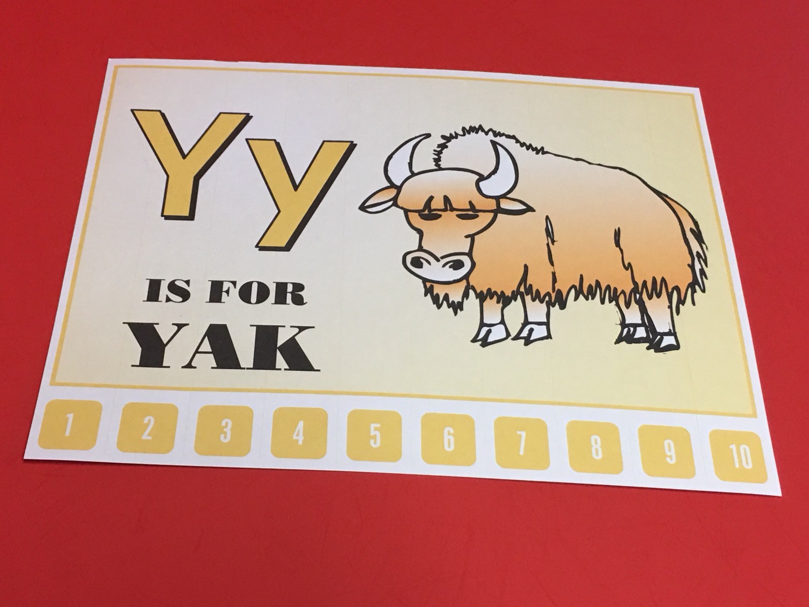 Letter Y Yak – Number Sequencing Puzzle, numbers 1-10 Laminated