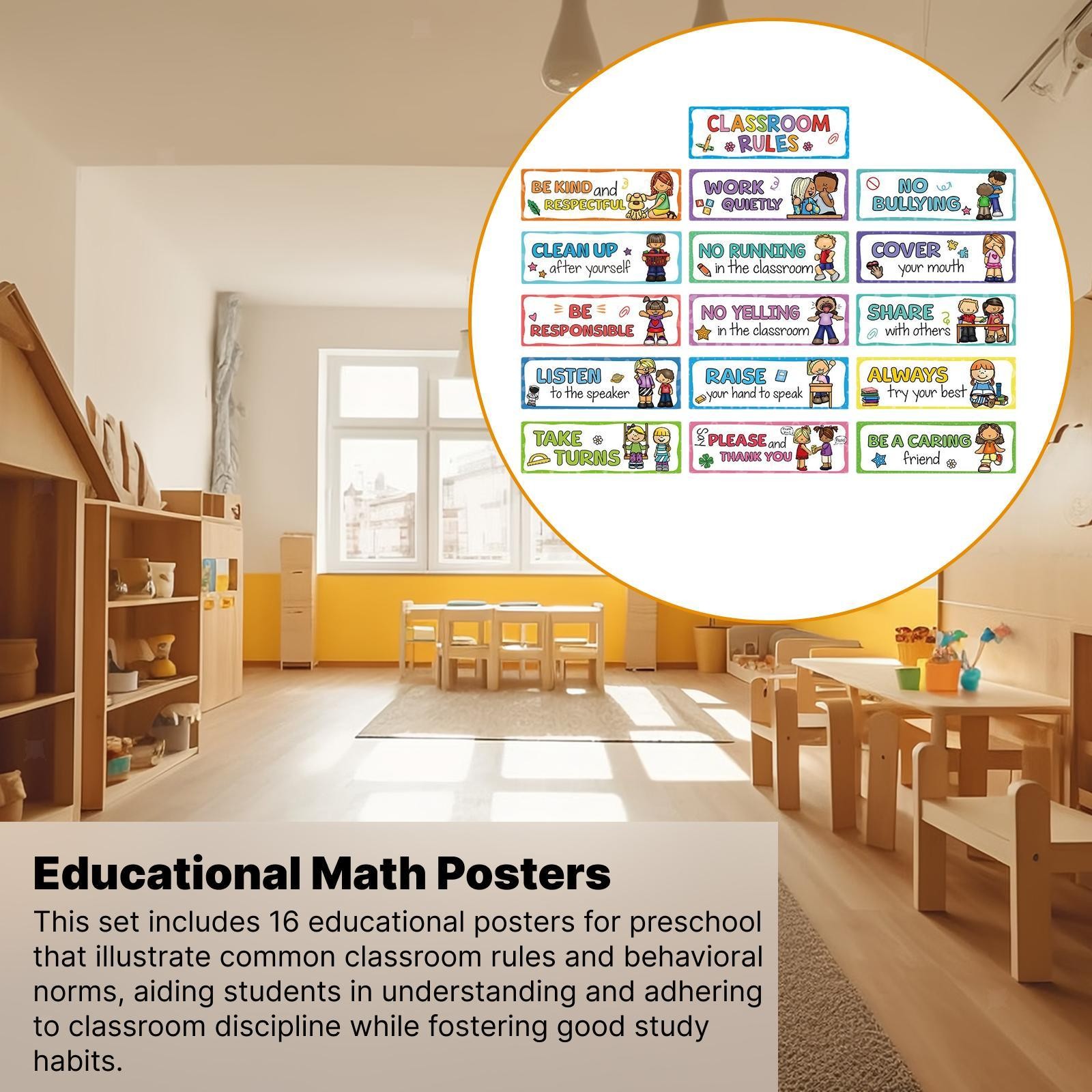 16Pcs Classroom Rules Educational Posters Teacher Good Habits Manners