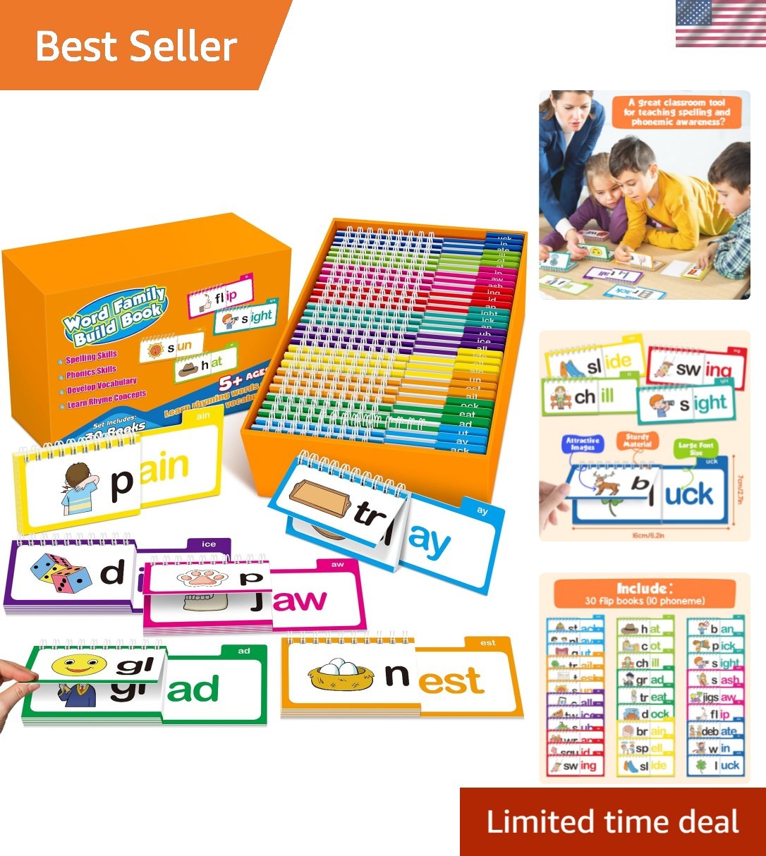 Phonics Flash Cards Word Family Build Book,Learn to Read 30 Read and Rhyme Fl…