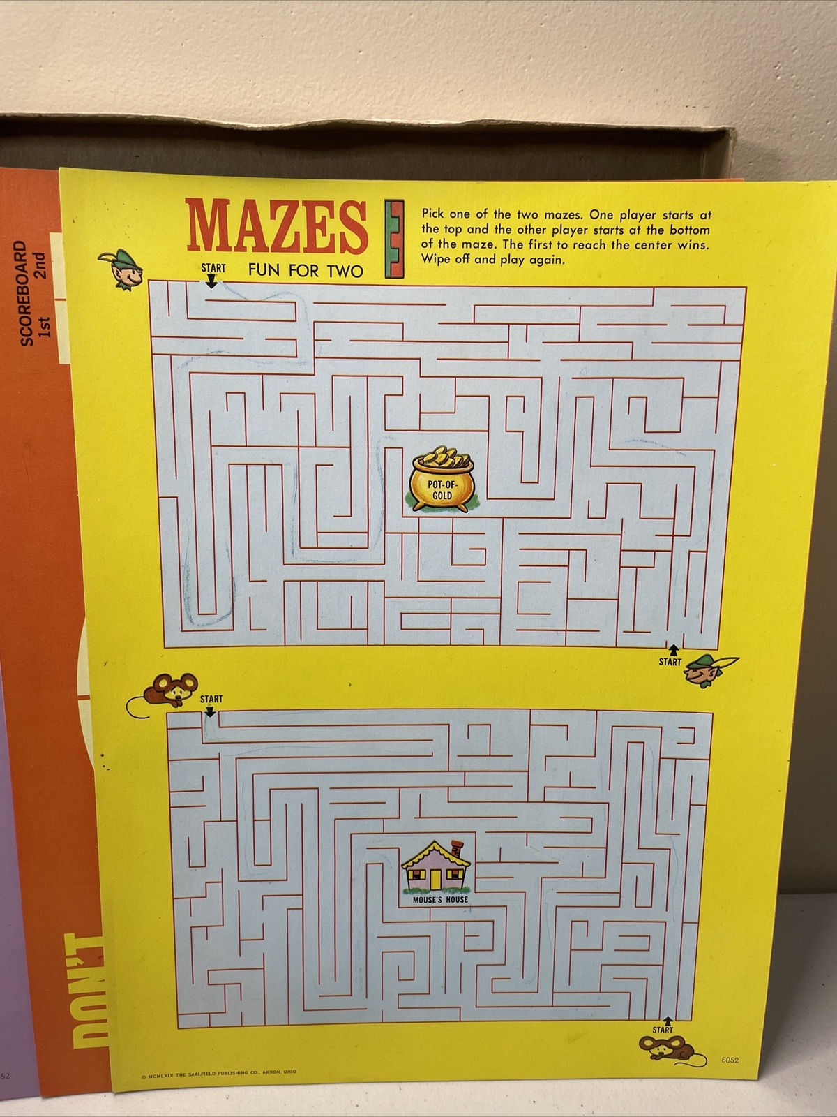 1969 Wipe Off Fun Child Development Crayon Game Boards