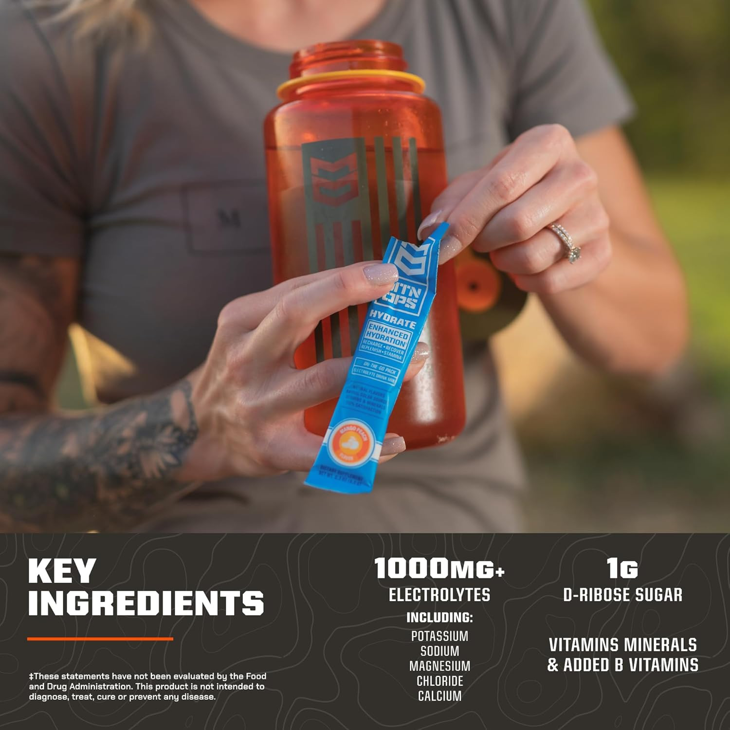 Hydrate Electrolytes Powder Drink Mix, 20 Single Serving On-The-Go Electrolyte P