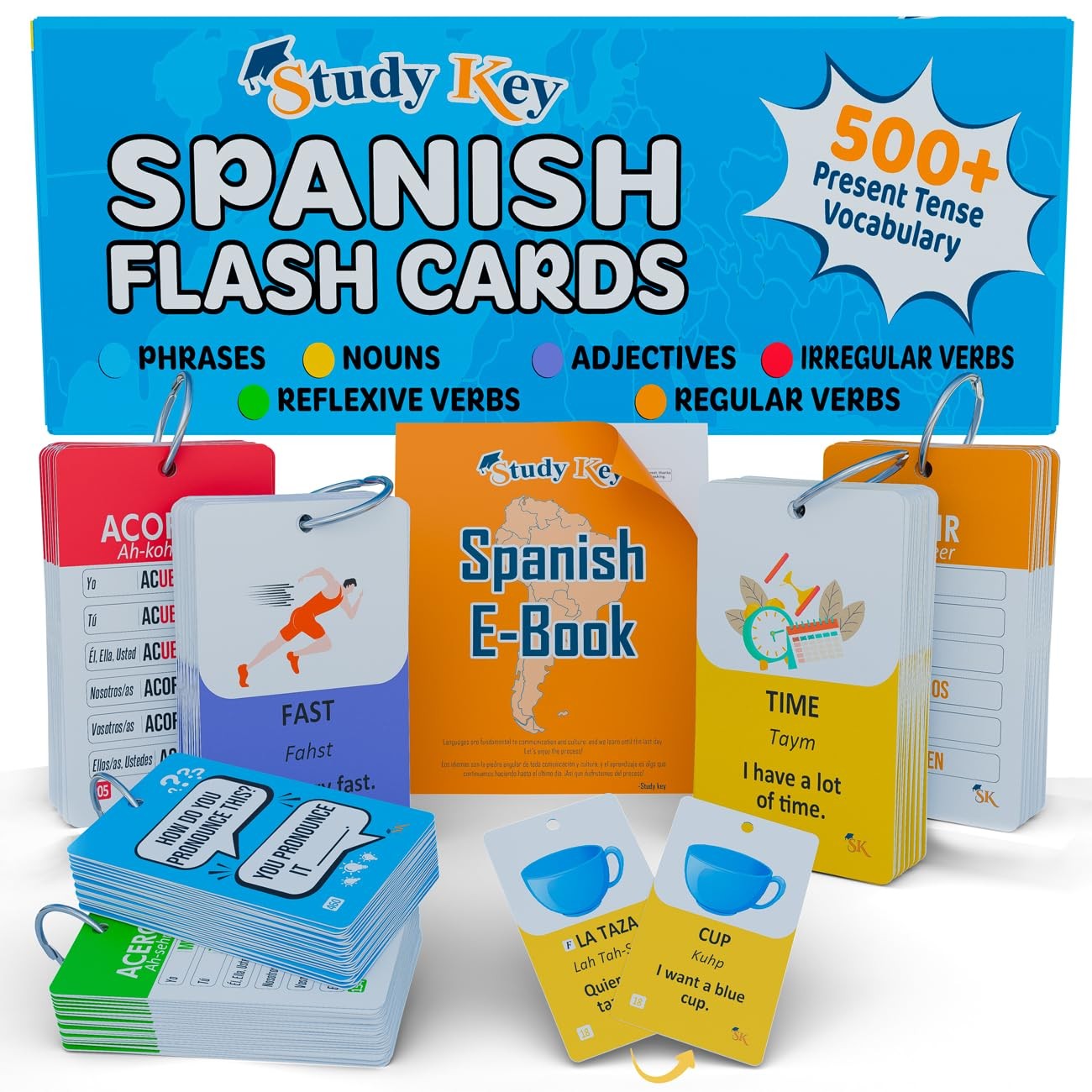 500+ Spanish Vocabulary Flash Cards for Adults & Ages 15+ – Verb Conjugation,…