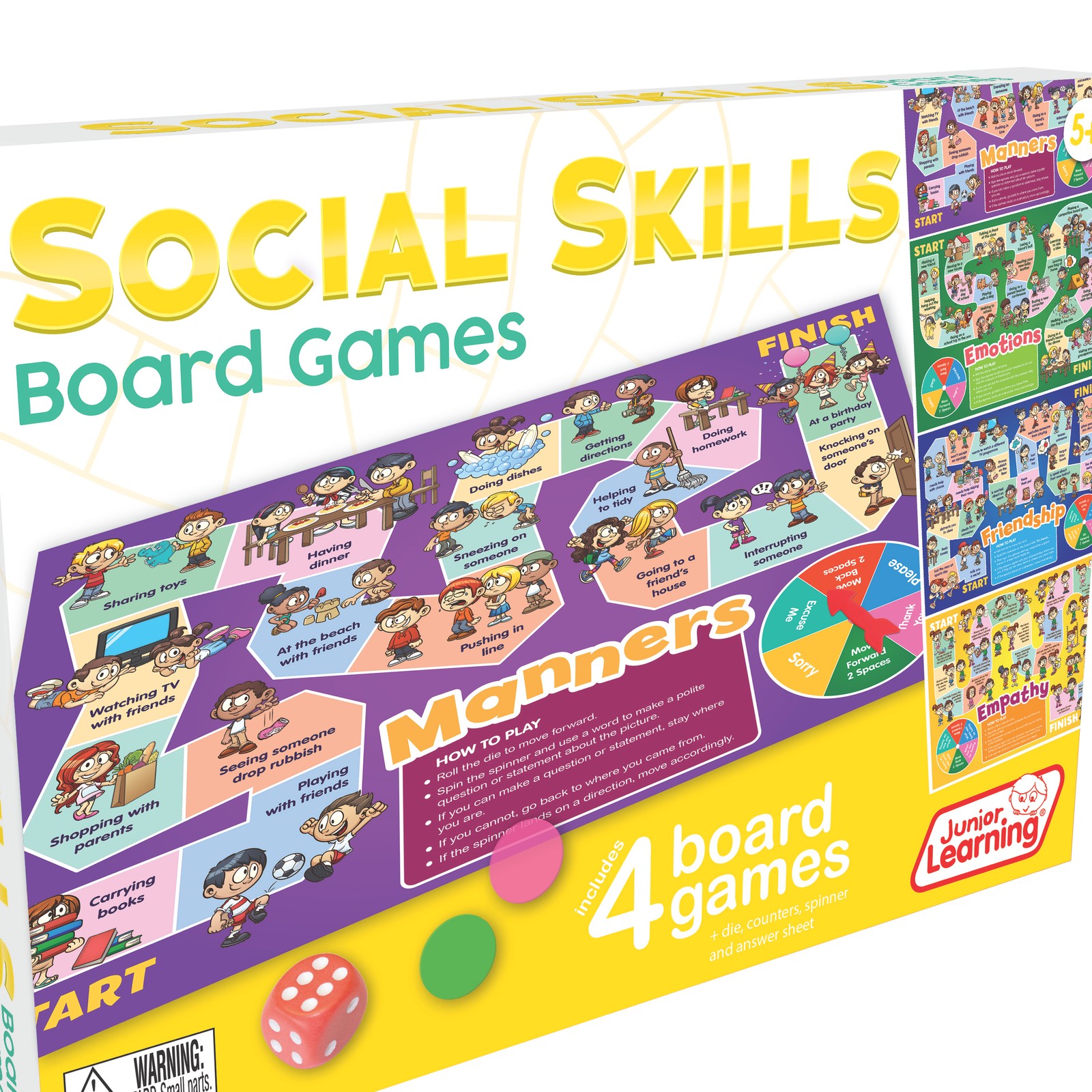 Social Skills Board Games, 4 Games, Ages 5-8, Empathy & Manners, Grade 1-2