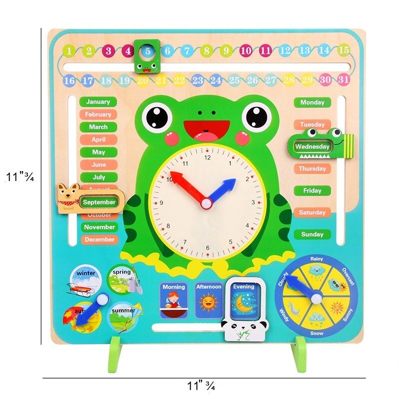 Wooden Clock Preschool Learning Calendar – Teach Kids Time, Date, and Seasons