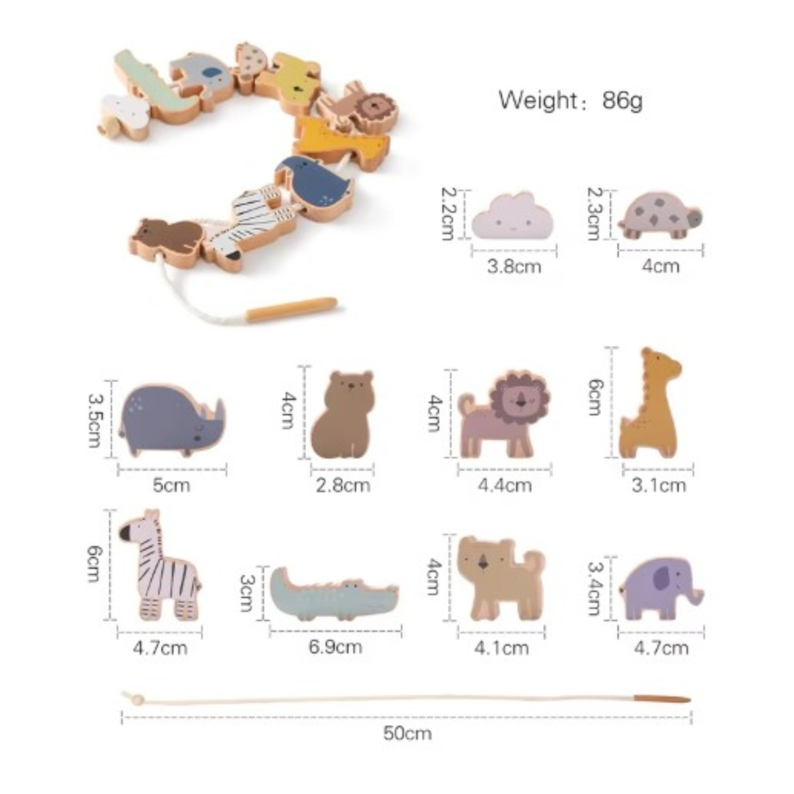 Wooden Animal Threading Beads Montessori Sensory Learning Toy Gift dinosaur2