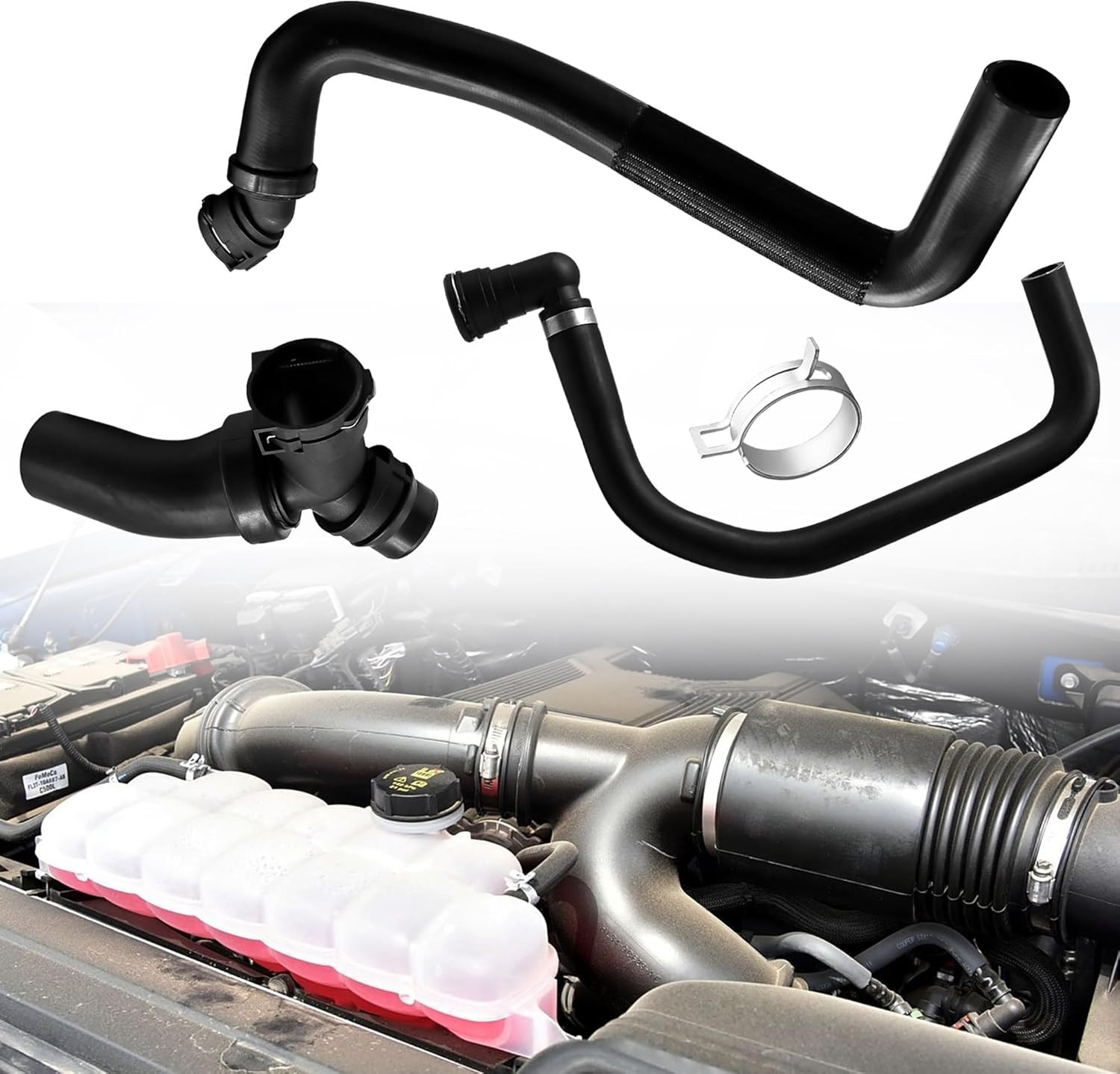 Upper Radiator Hose Y-Connector Lower Compatible with Ford F150 5.0L 2011 2012 2