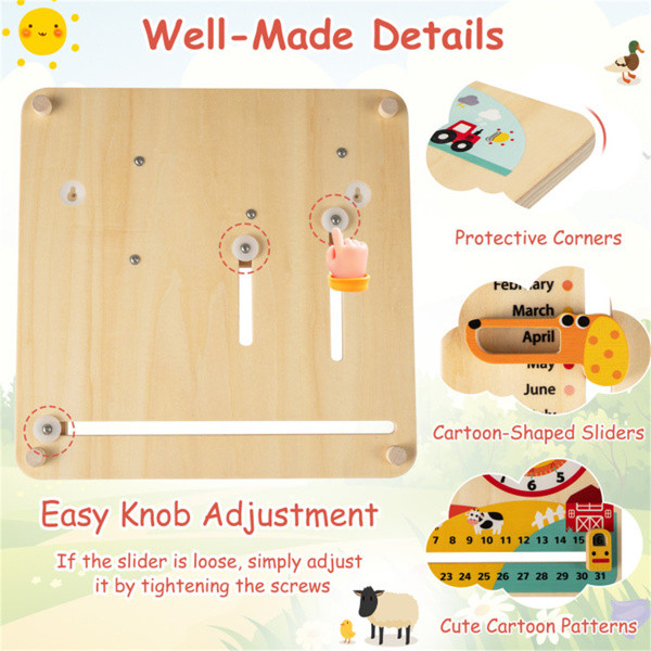 Wooden Kids Calendar & Clock Learning Board Montessori Educational Weather Toy