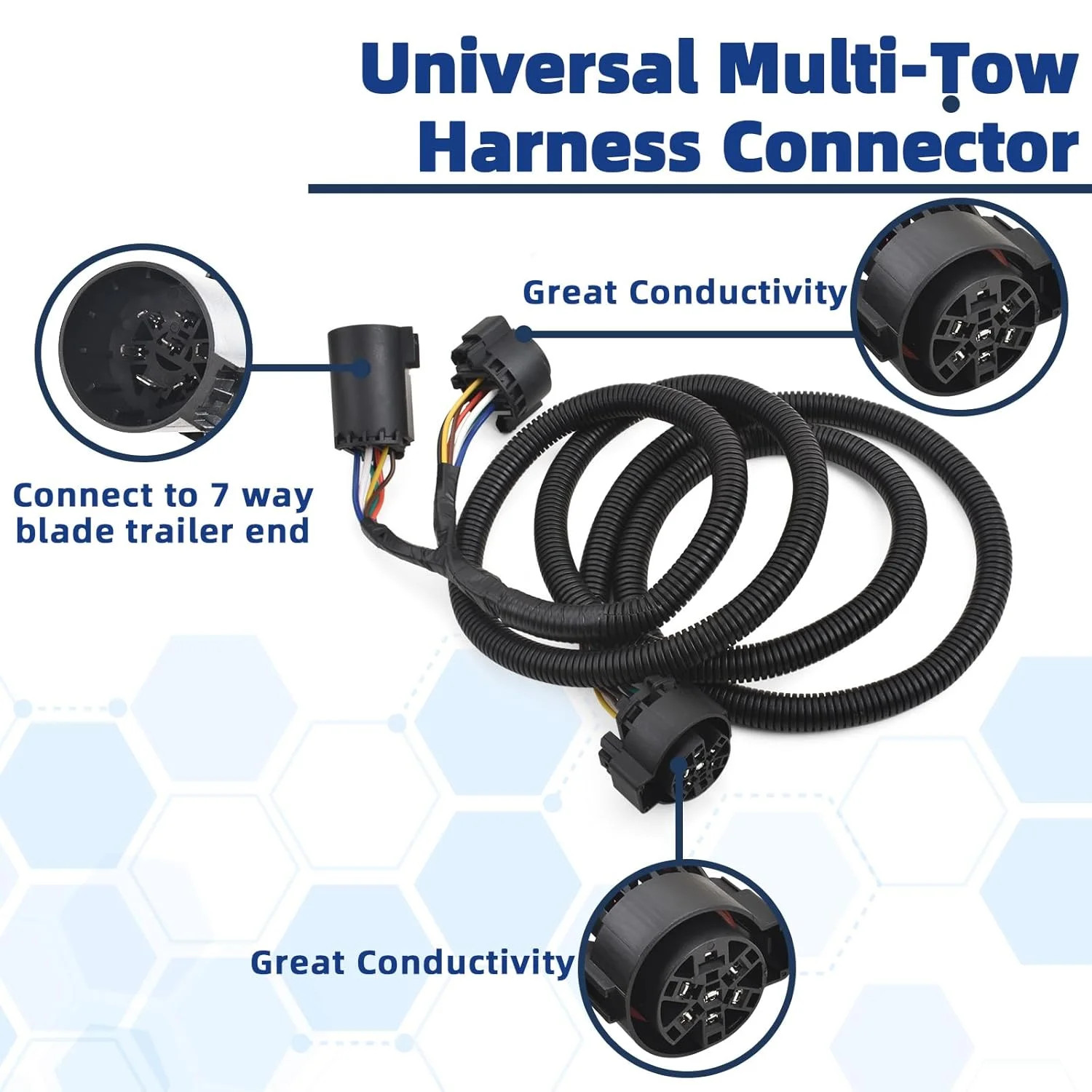 7-Foot 7-Pin Vehicle-Trailer Wiring Plug Harness Extension Compatible with Chevy
