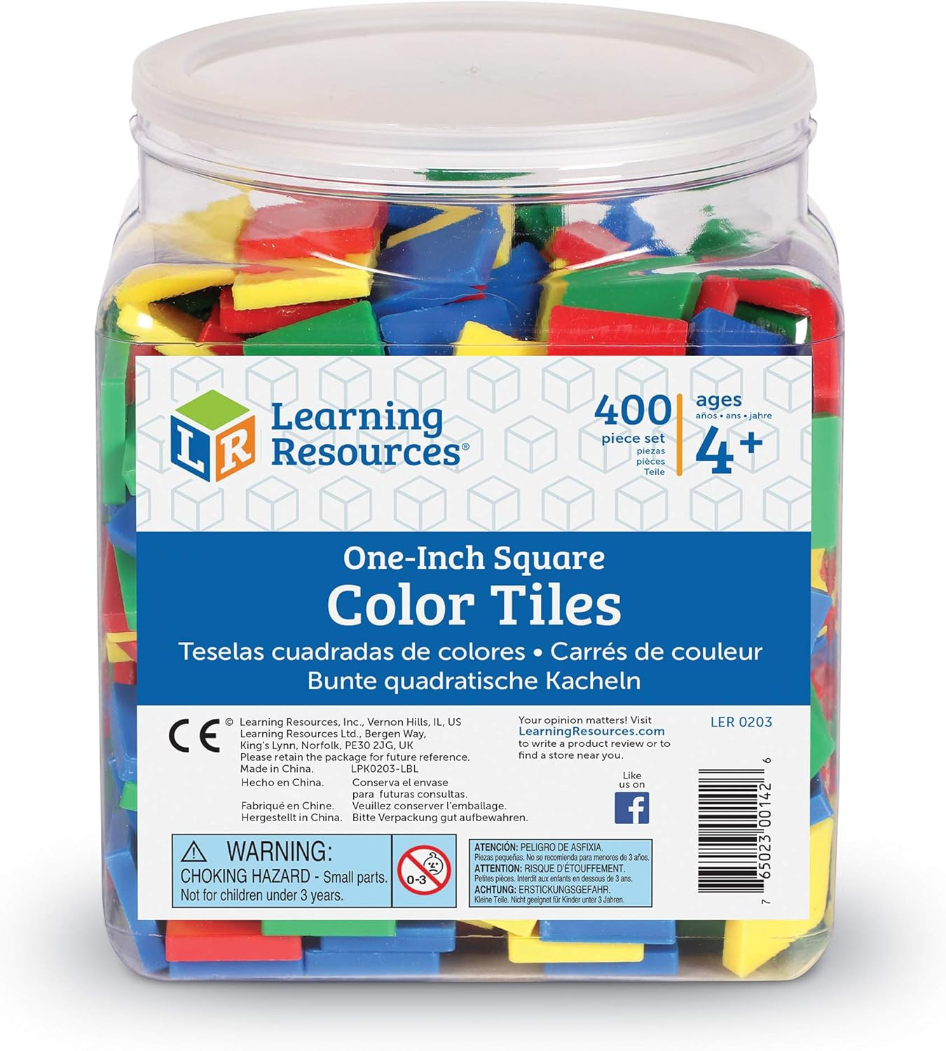 Square Color Tiles, Counting, Sorting Toy, Set of 400 in 6 Colors, Ages 4+
