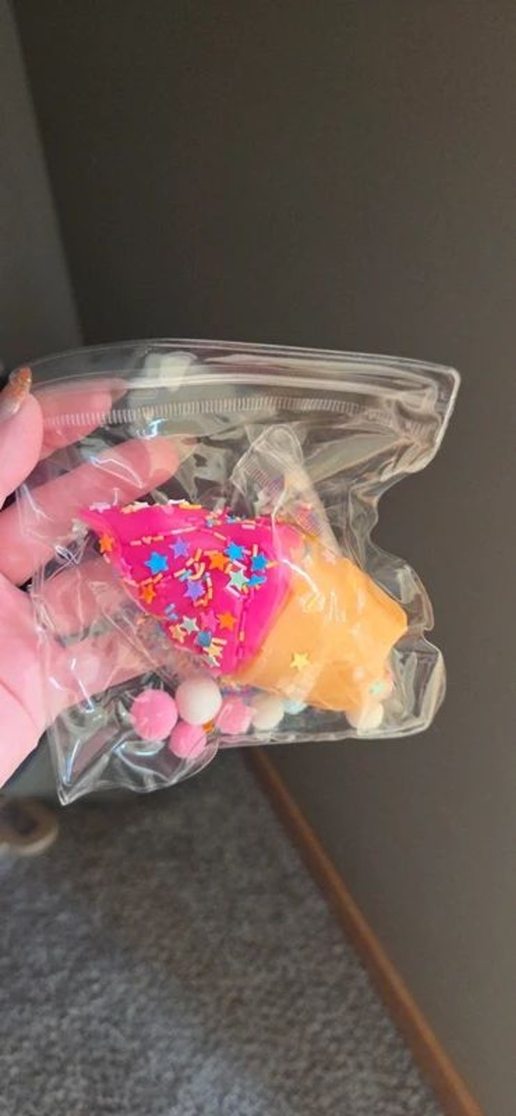 Ice cream cone squishy fidget toy with extra sprinkles