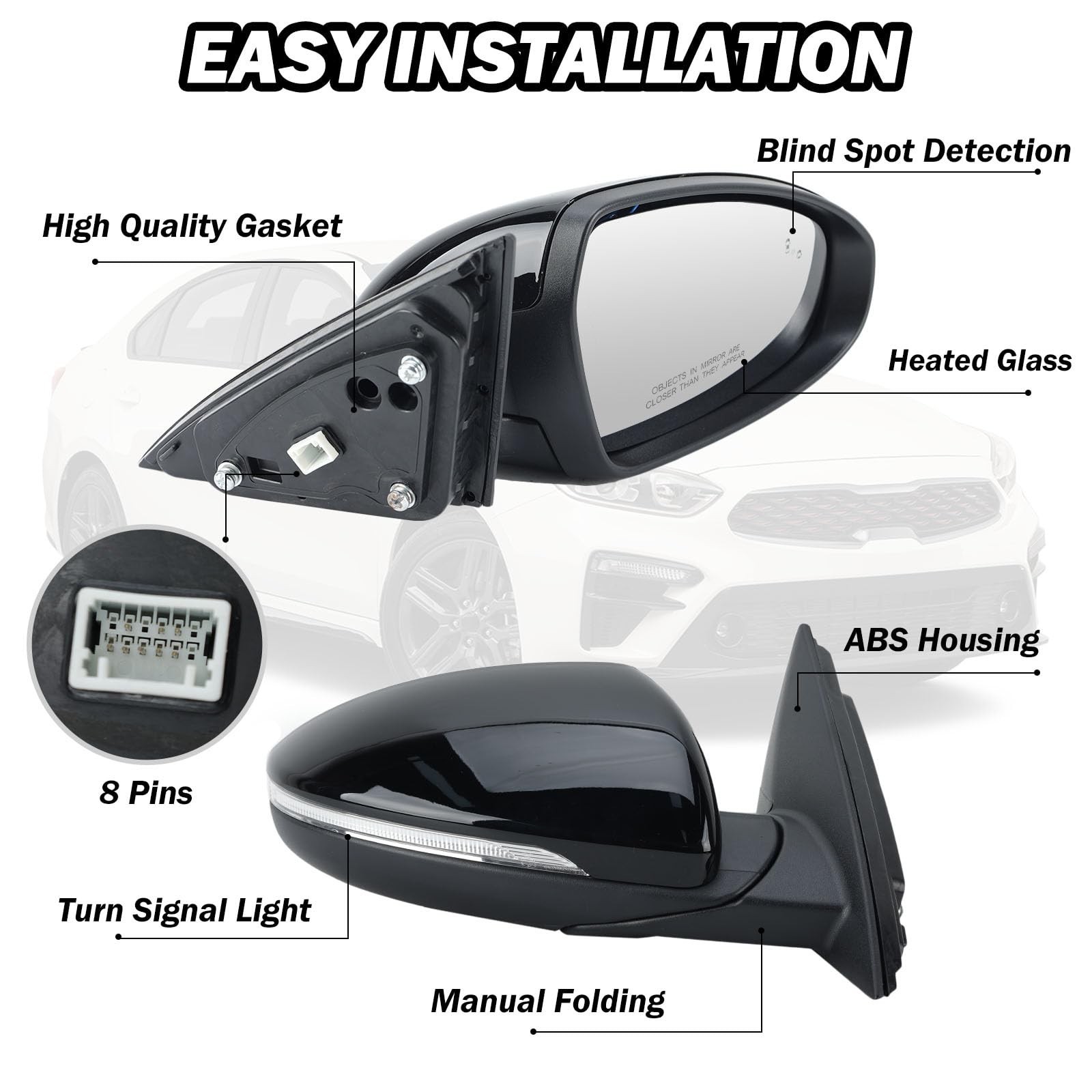 Right Passenger Side Mirror Fits 2019 2020 2021 2022 2023 KIA Forte Mirrors w…
