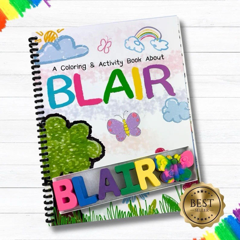 Personalized Coloring & Activity Book with Name Crayons, Alphabet, Multicolor