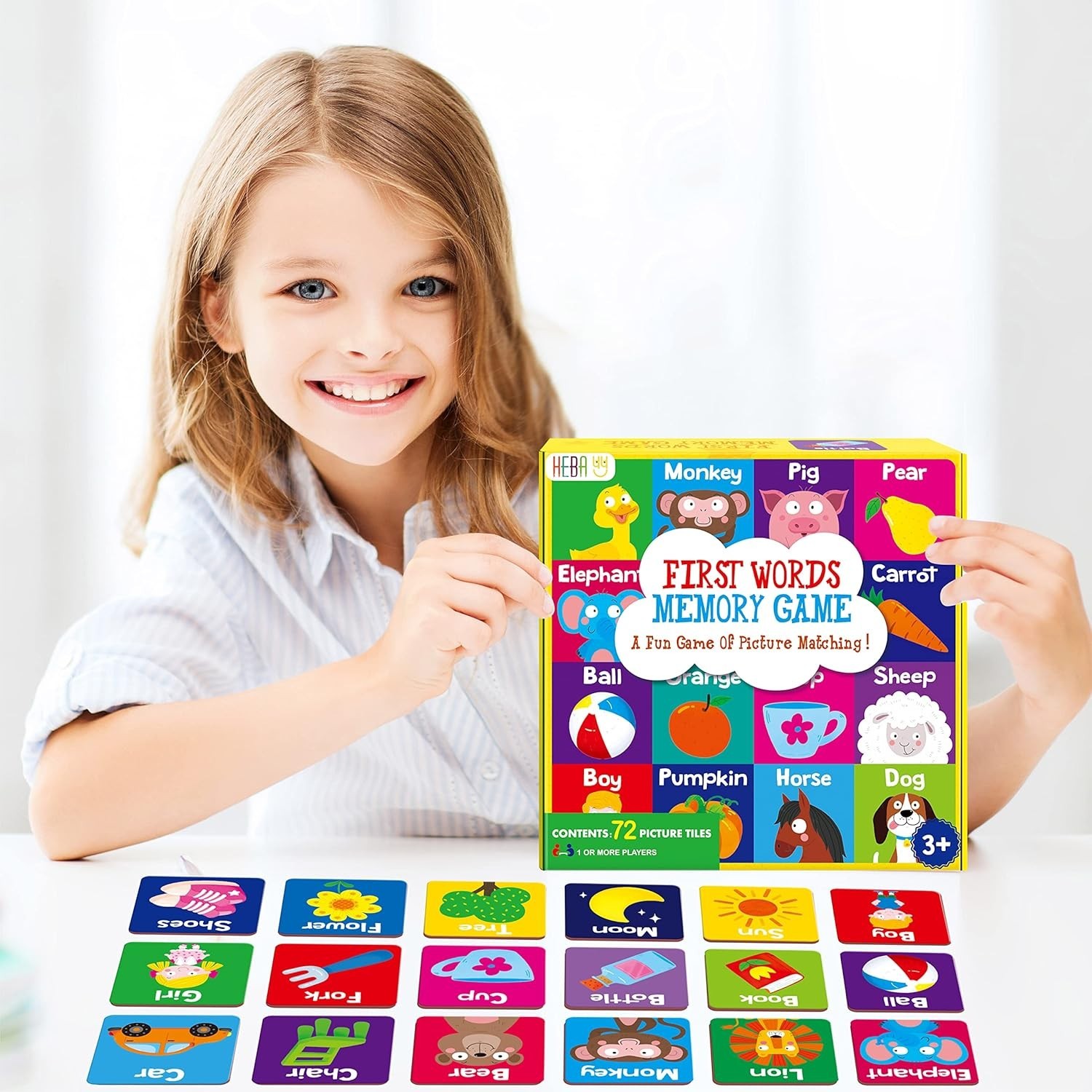 Memory Matching Game, 72 PCS First Words Matching Cards for Toddlers 36 Pairs…