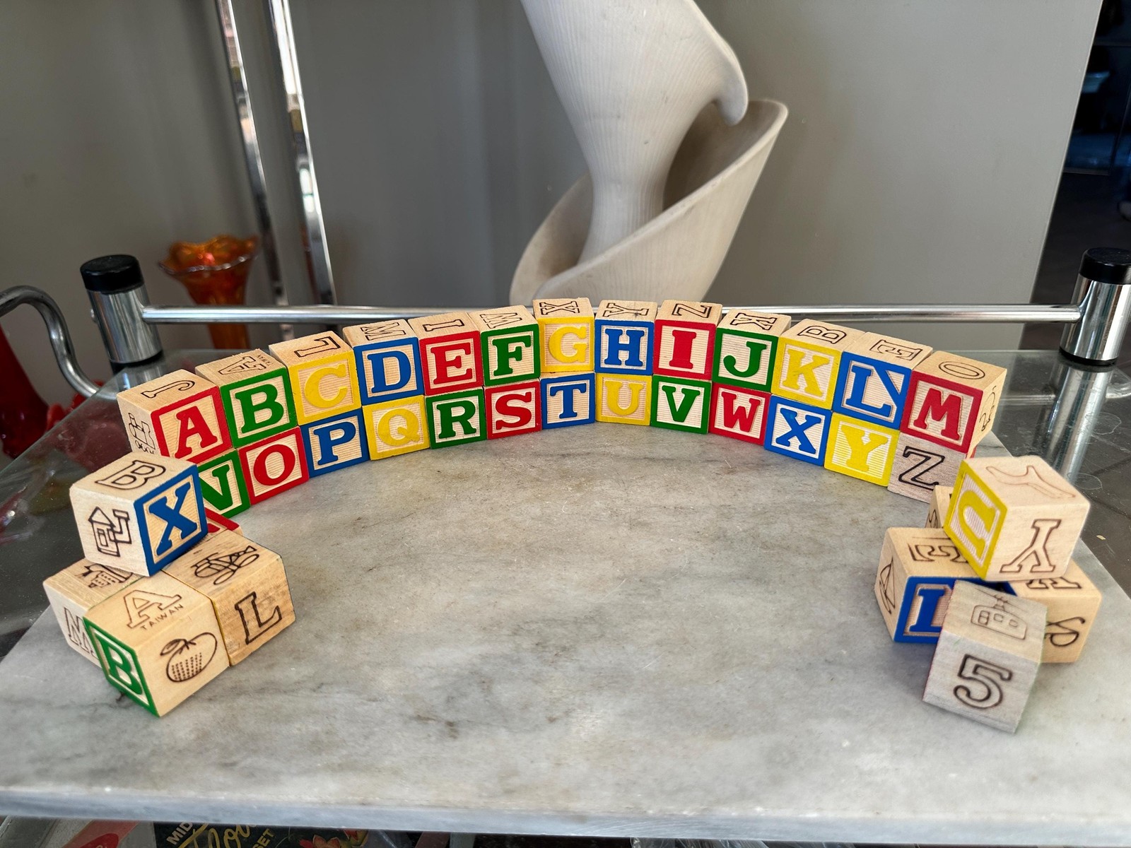 Vintage Wood 1 Inch Letter Blocks (Set of 34) in Vintage Space School Box