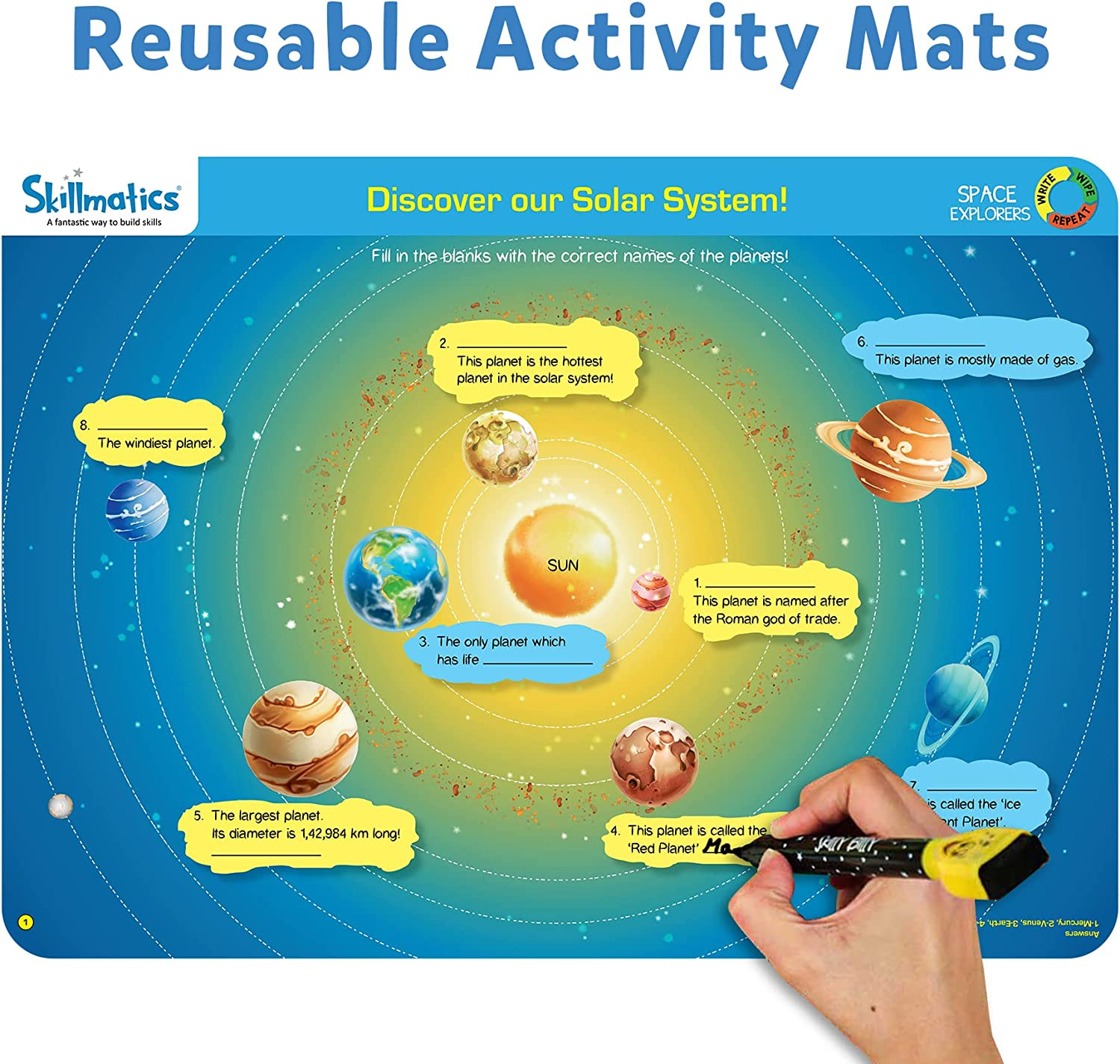 Skillmatics Educational Game Explorers Reusable Mats with 2 Dry Erase Markers +5