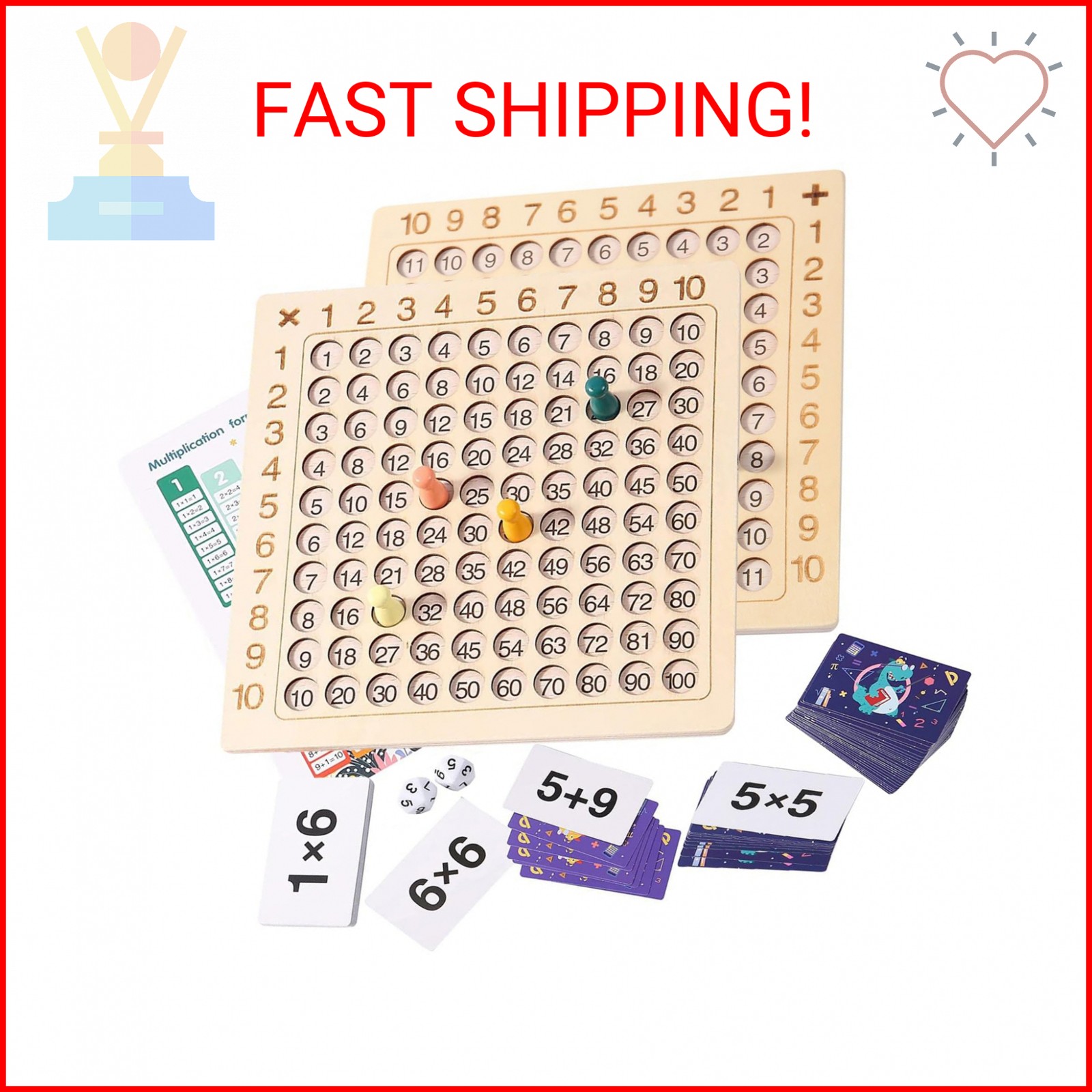 2 in 1 Multiplication Addition Math Board Game for Kids – Wooden Montessori Math