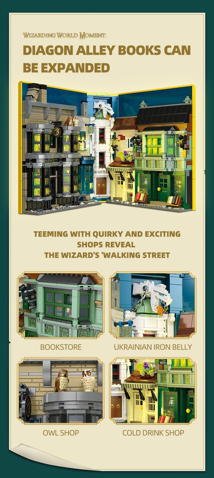 Diagon Alley Books: Ollivanders Wand Shop / Leaky Cauldron Bookstore Block Set