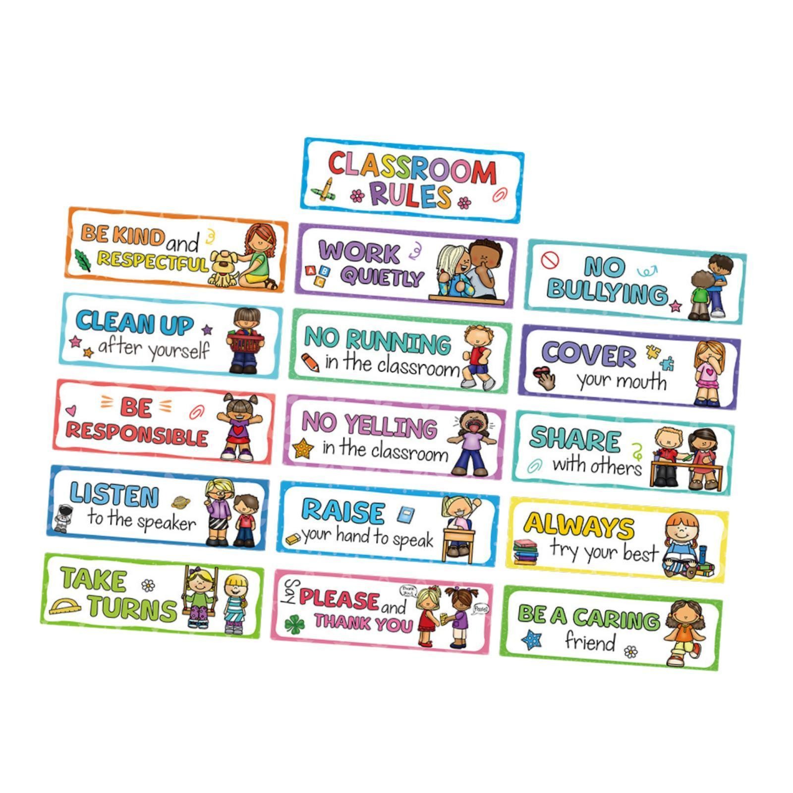 16Pcs Classroom Rules Educational Posters Teacher Good Habits Manners Charts