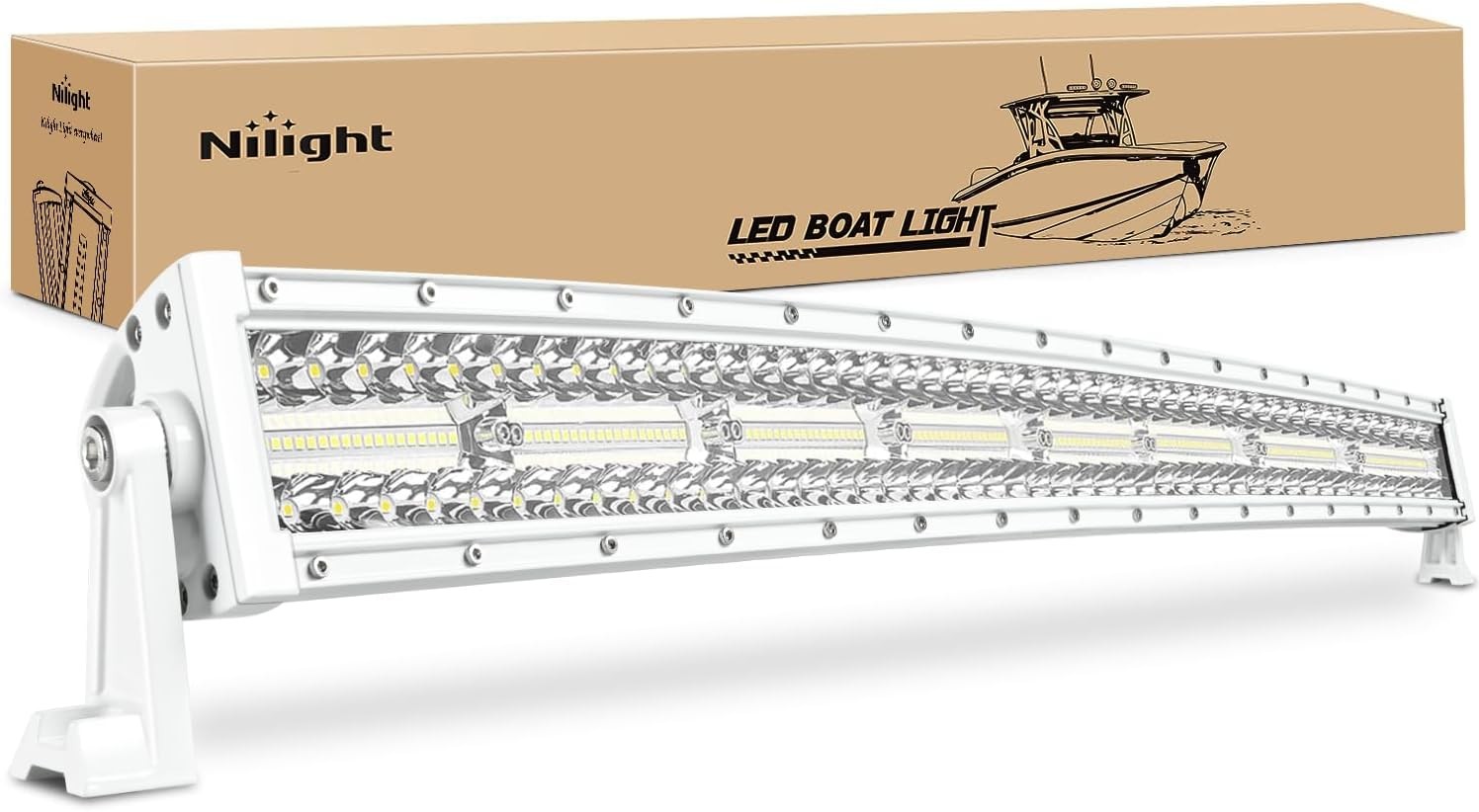 33in Curved Marine LED Light Bar White Boat Dock