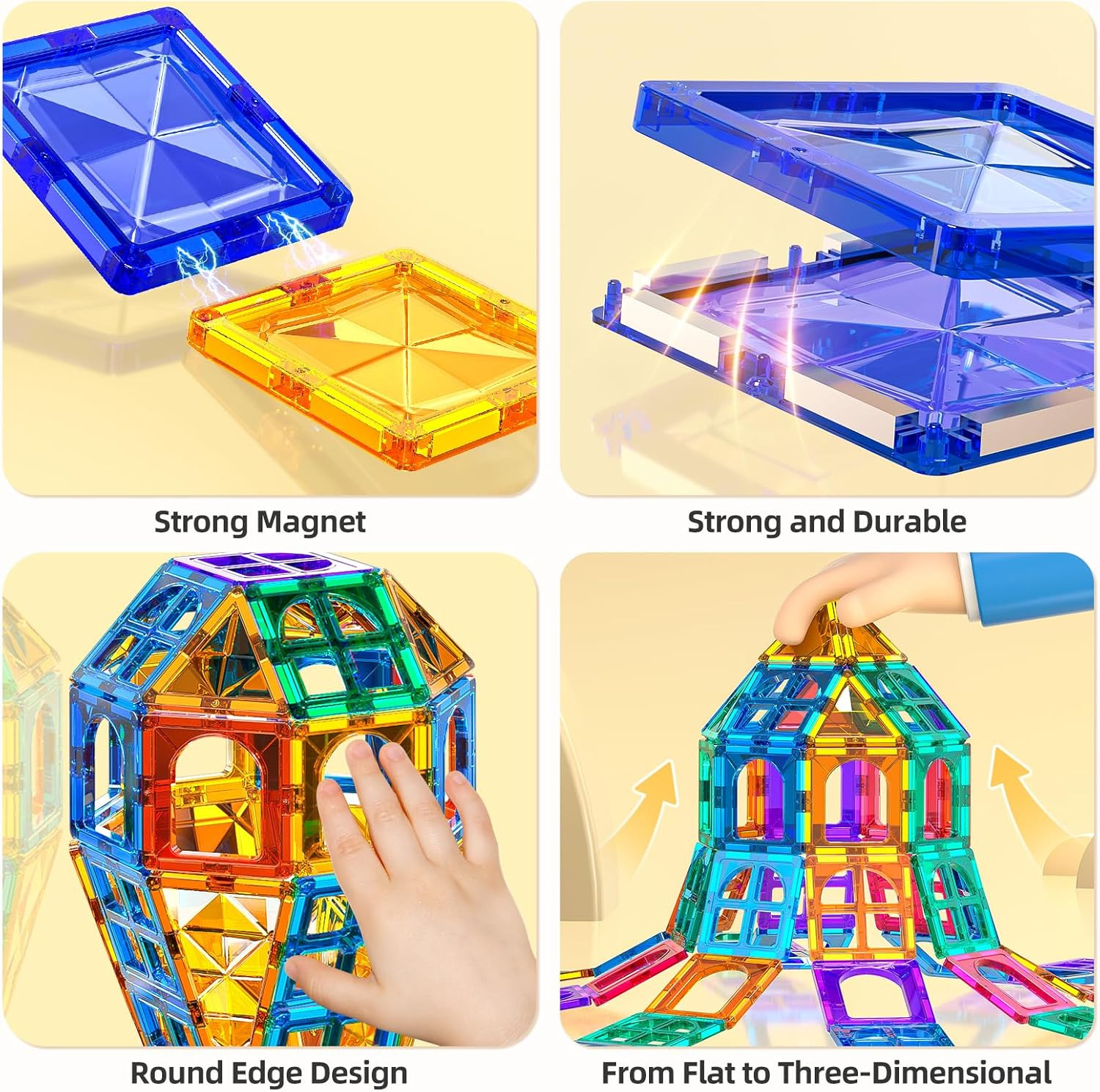 Magnet Tiles, 80 PCS Magnetism Building Toy Set, Learning and Education Toys for