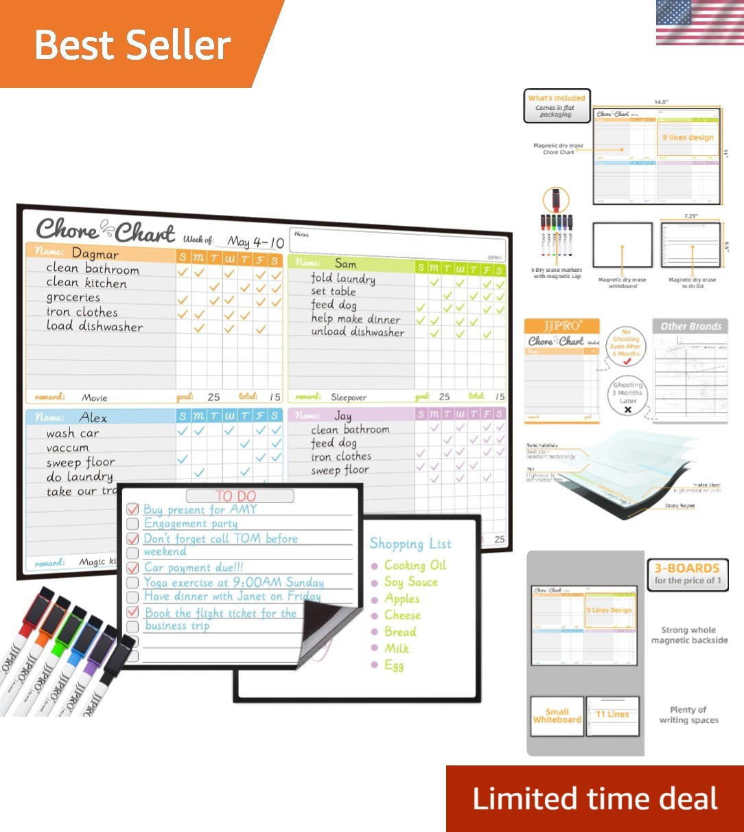 Magnetic Dry Erase Chore Chart Set for Fridge-Used for Multiple Kids-One Chor…