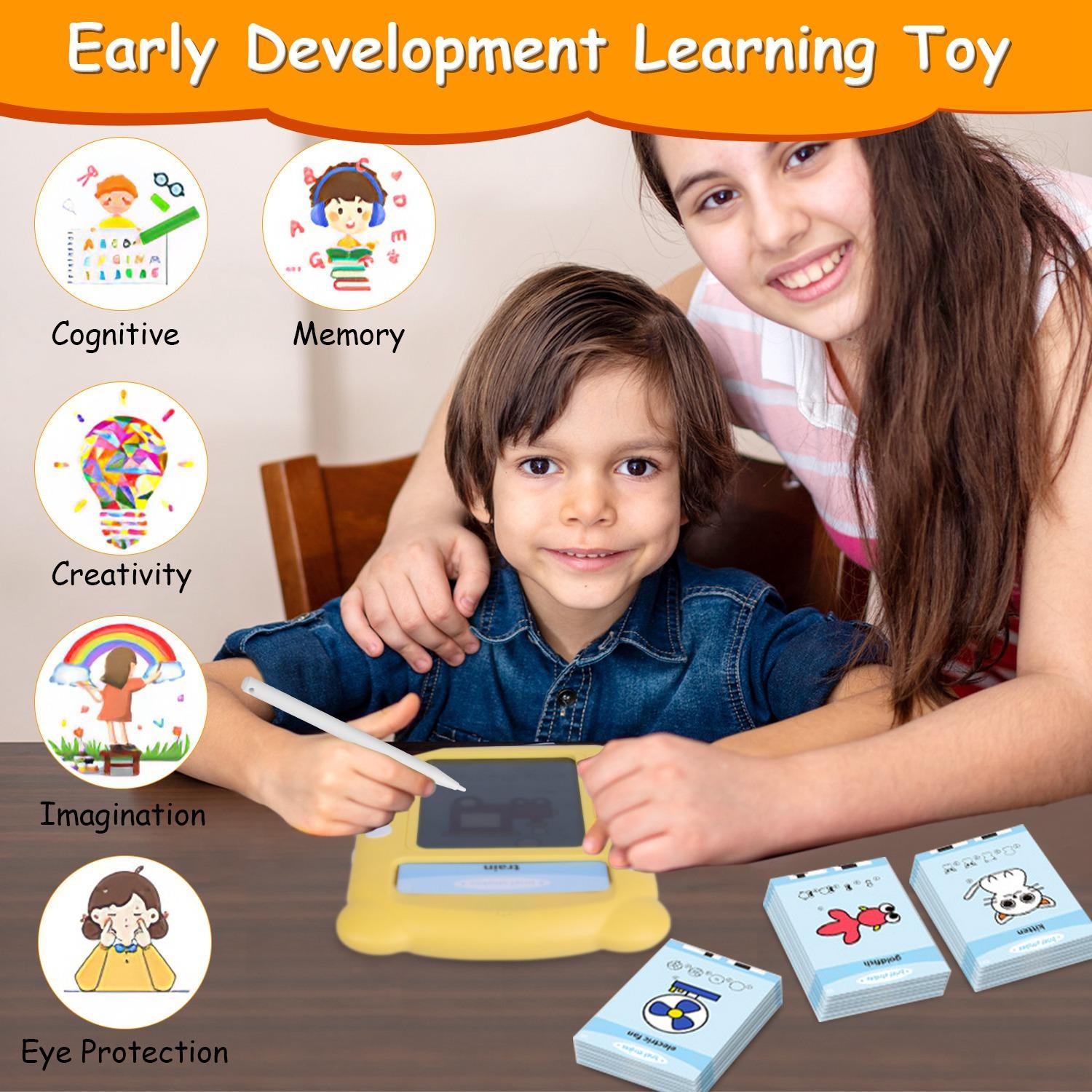 100 Words Talking Flash Cards 5.5″ Toddler LCD Writing Tablet w/ 50 Double-sided