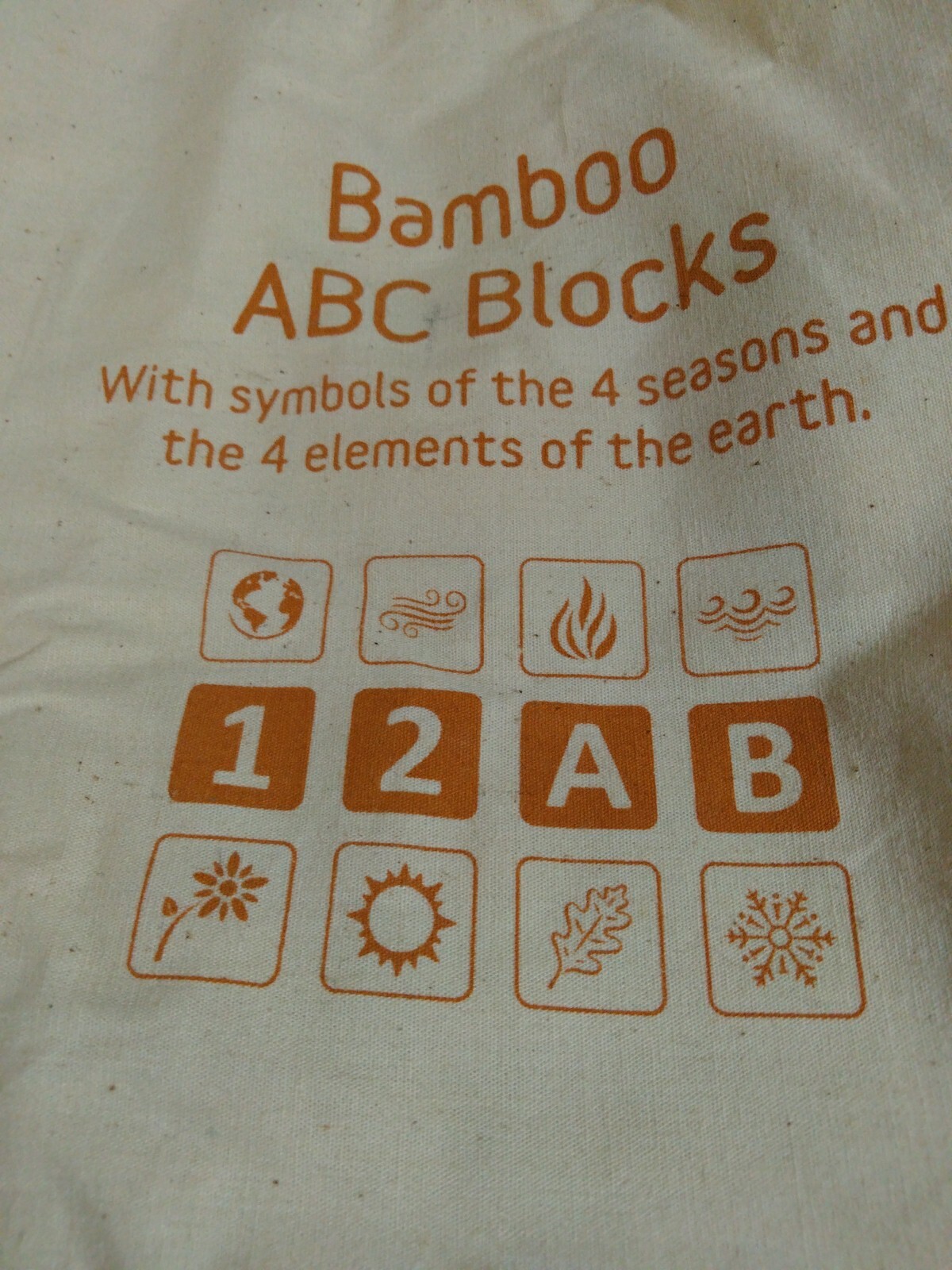 Kinderfeets Bamboo ABC 123 Blocks Symbols Of 4 Seasons & 4 Elements Of Earth
