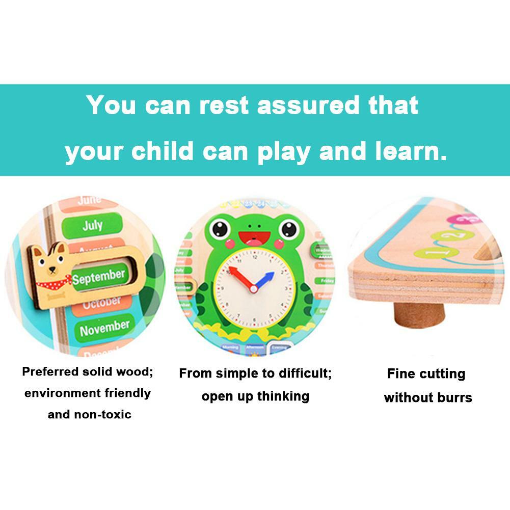 7in1 Wooden Calendar Clock Board Kids Preschool Days Months Season Time Wood Toy