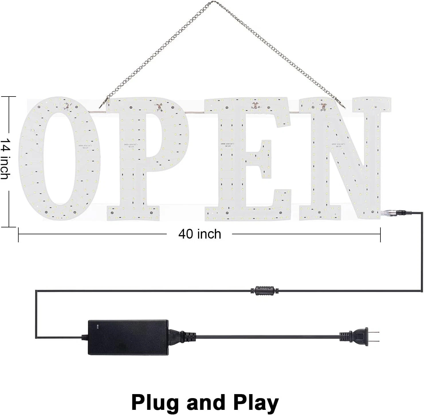 40″x14″ Extra Jumbo LED Open Signs for Business, Unique Design Super Bright Open