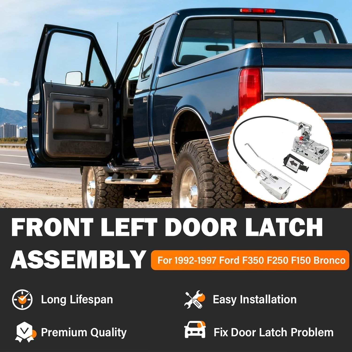 Front Left Door Latch Lock Assembly for 1992-1997 Ford F150 F250 F350 Bronco