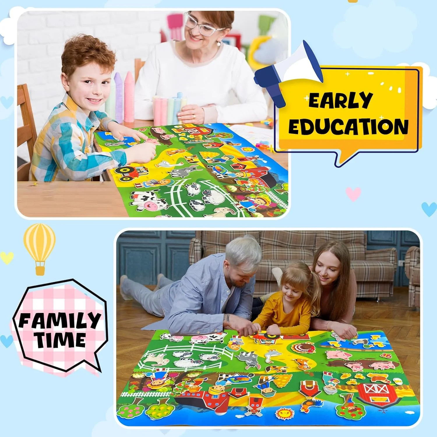 Felt Flannel Story Board Set for Toddlers,44 * 28in Flannel Board for Wall,52 Fe