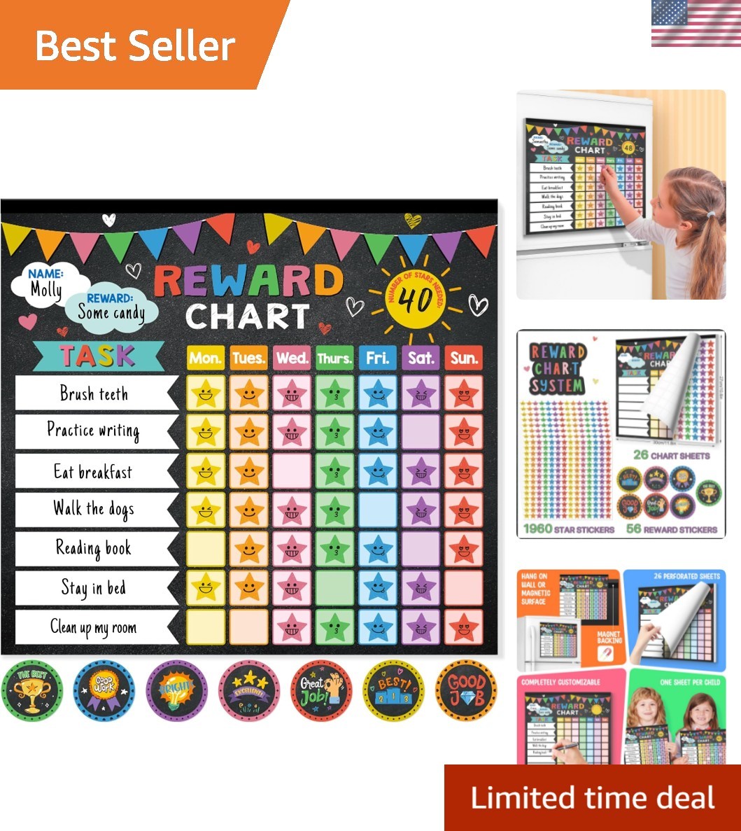 Reward Chart for Kids,Magnetic Behavior Chore Chart for Kids at Home,26 Black…