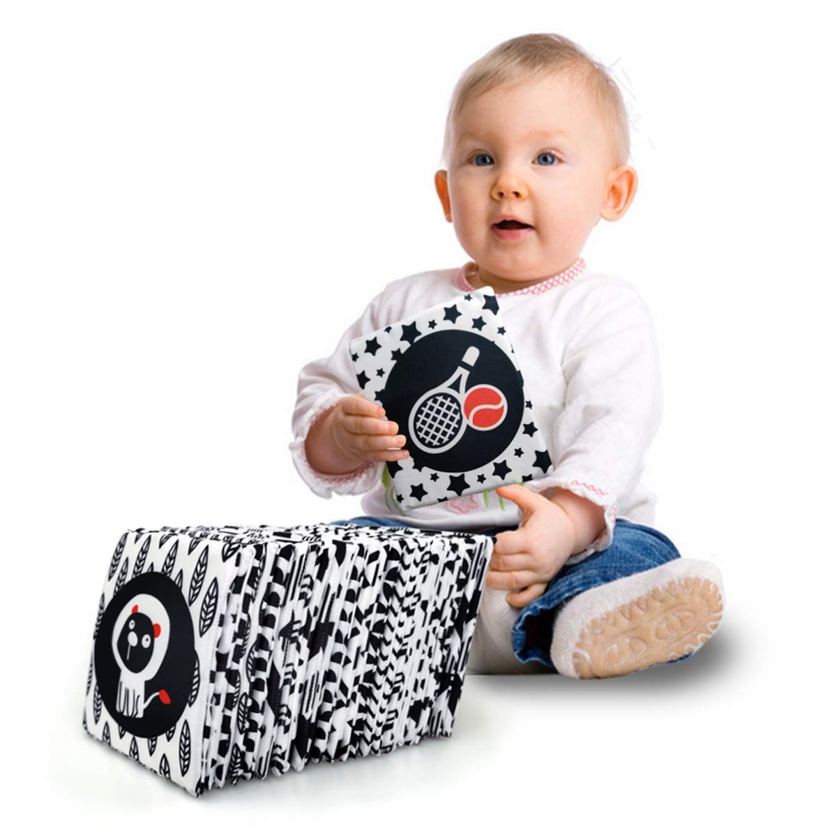 Black and White Flash Cards for Baby Vision Development Soft Cloth 24 Cards