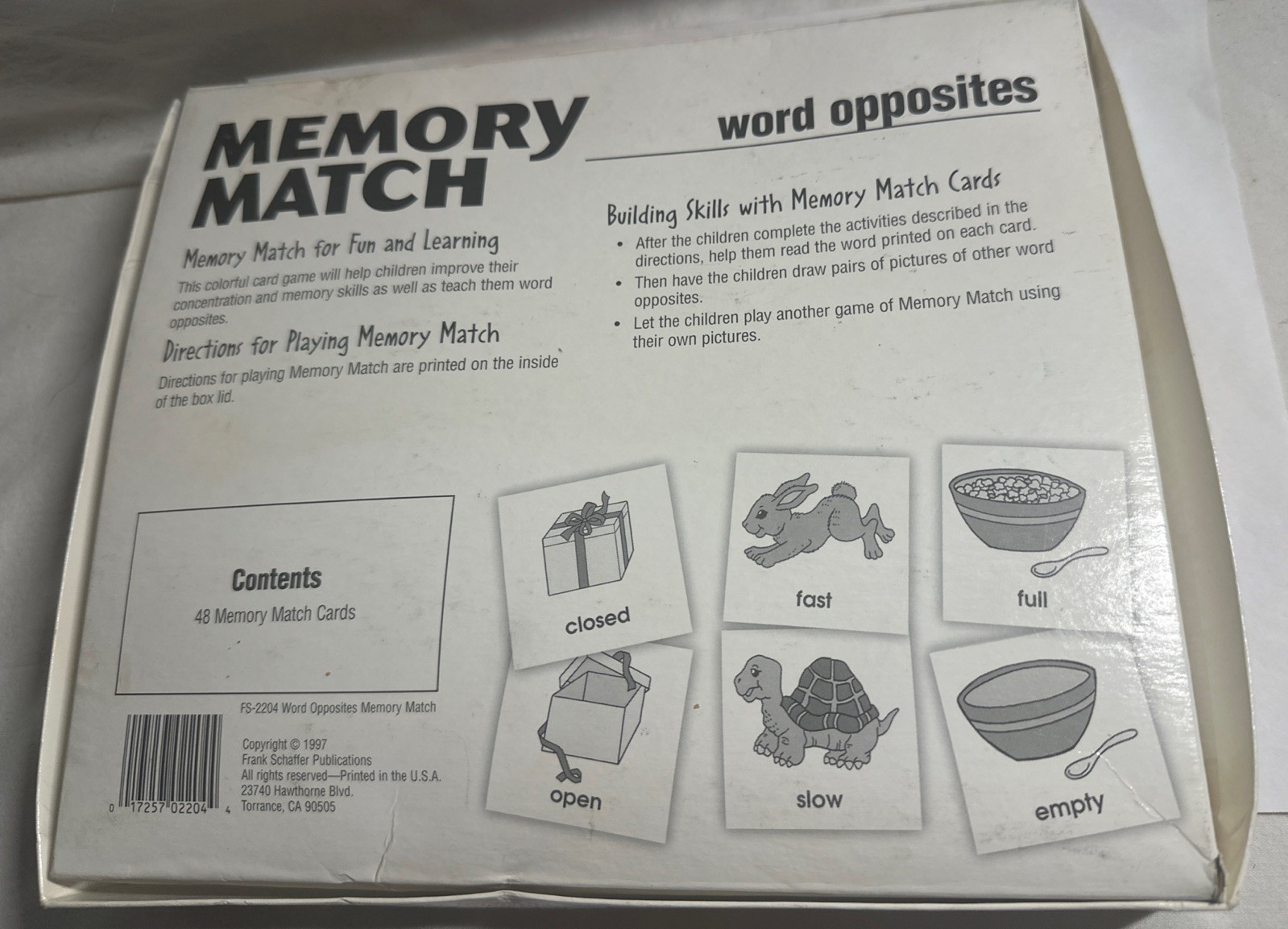 Word Opposites Memory Match Game 48 Cards Frank Schaffer FS-2204 Vintage