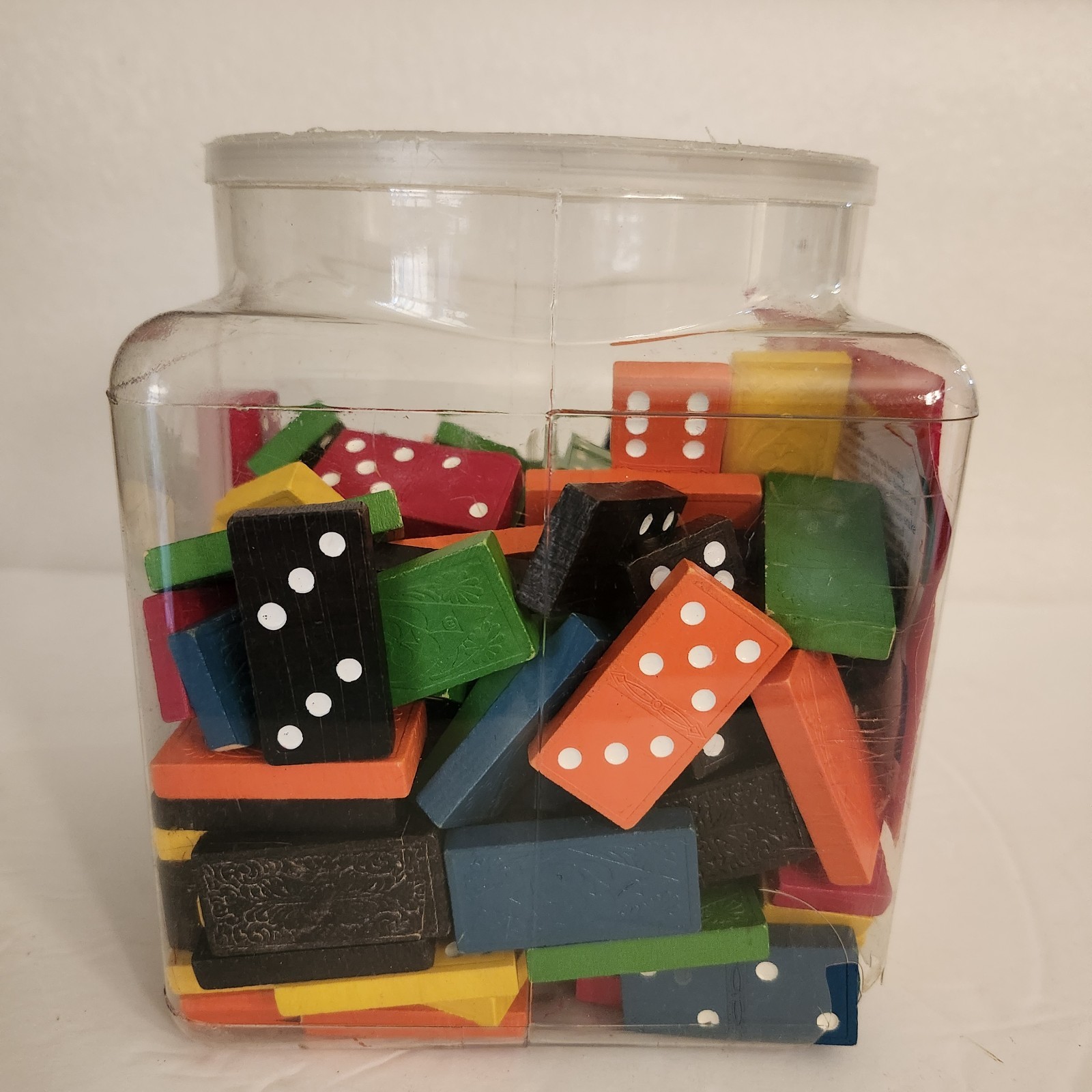 Vtg Bucket Full Of Dominoes By Learning Resources Complete 6 Sets 6 Colors