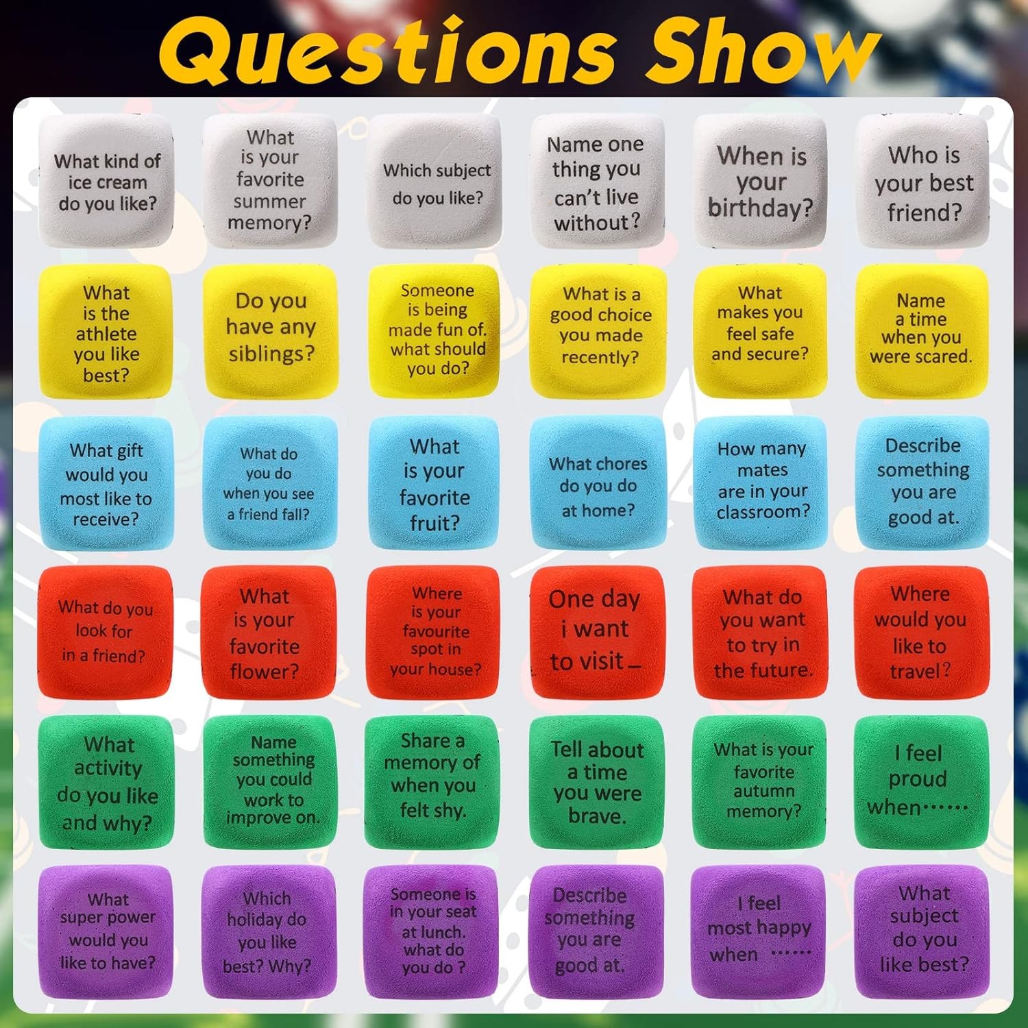12 Pcs Conversation Cubes for SEL – Foam Dice with 72 Questions – Classroom Toy