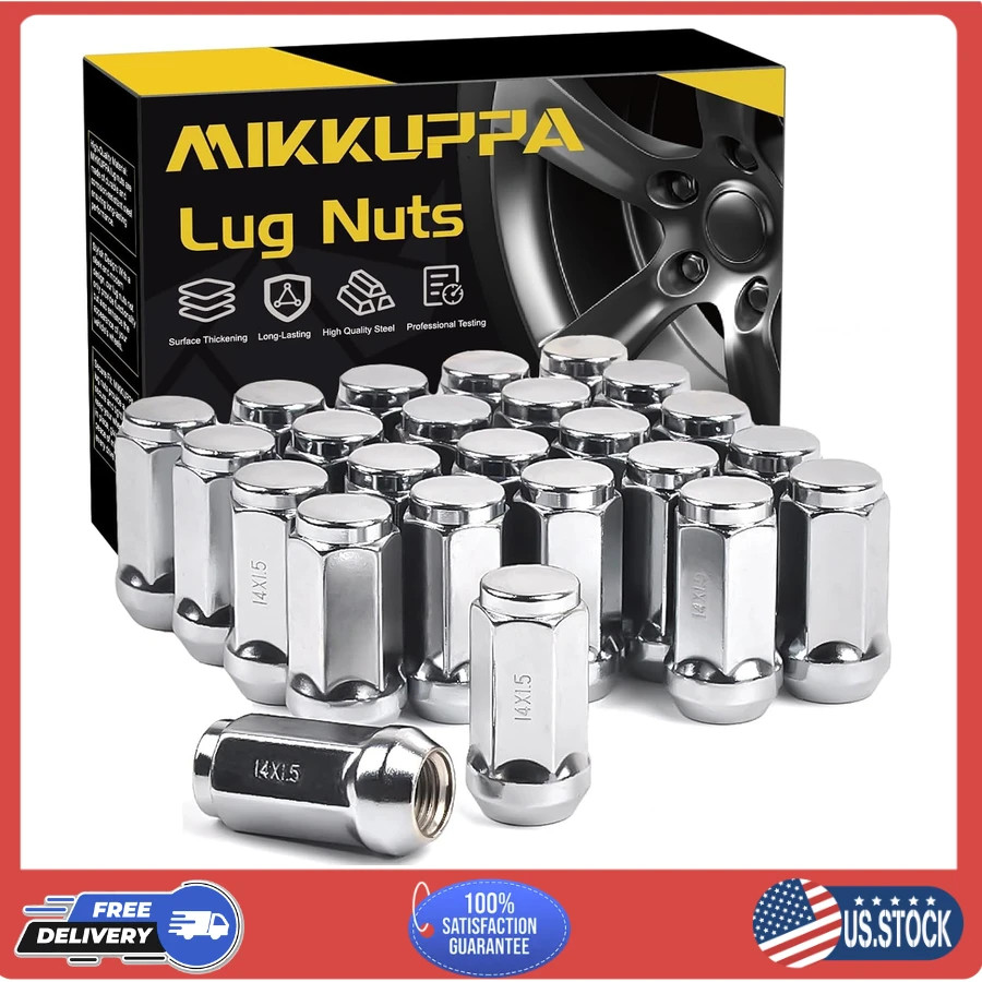 24pc M14x1.5 Chrome Lug Nuts for Chevy Silverado GMC Sierra 23mm Bulge Acorn