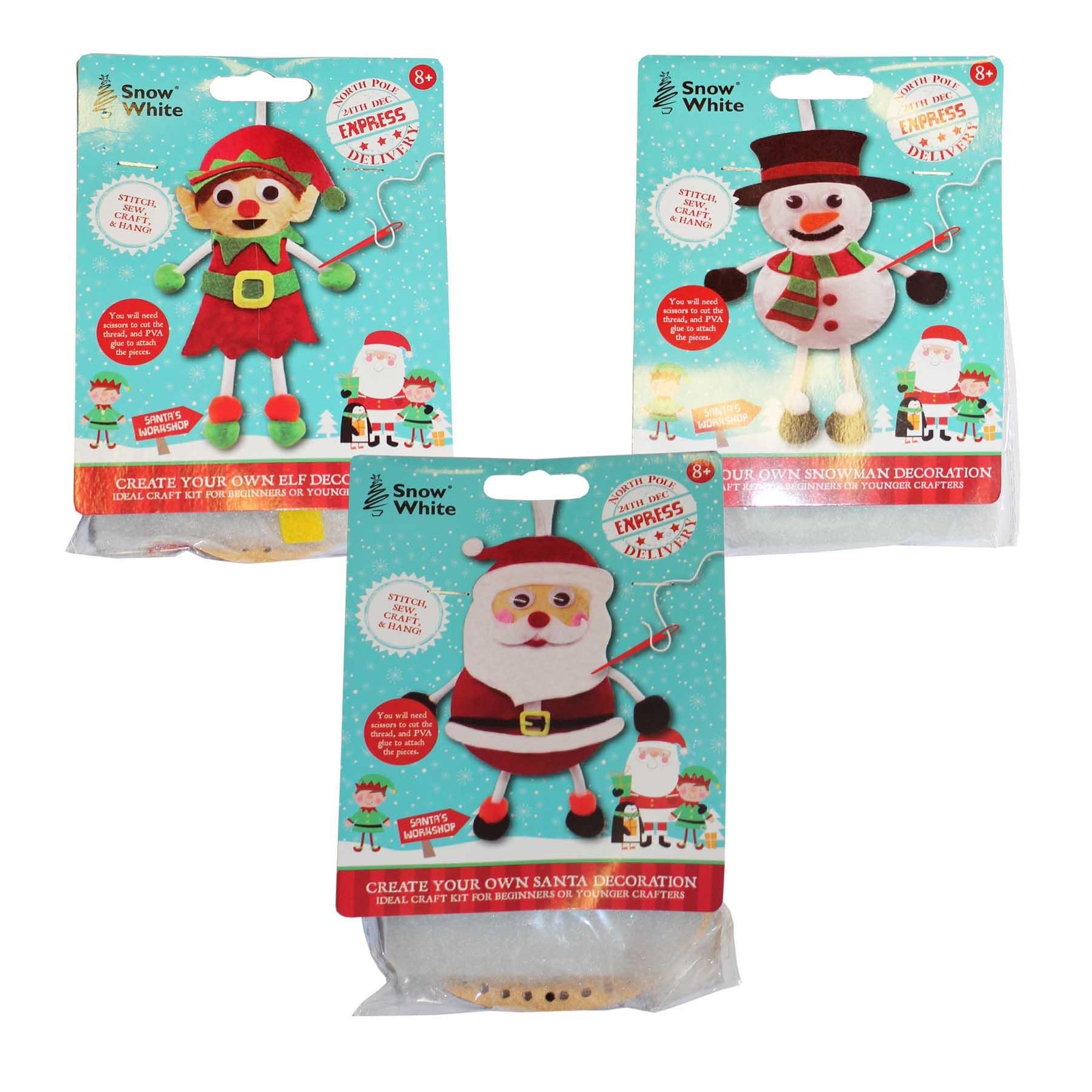 Christmas Make your Own Craft Kit Santa Snowman Elf Set of 3