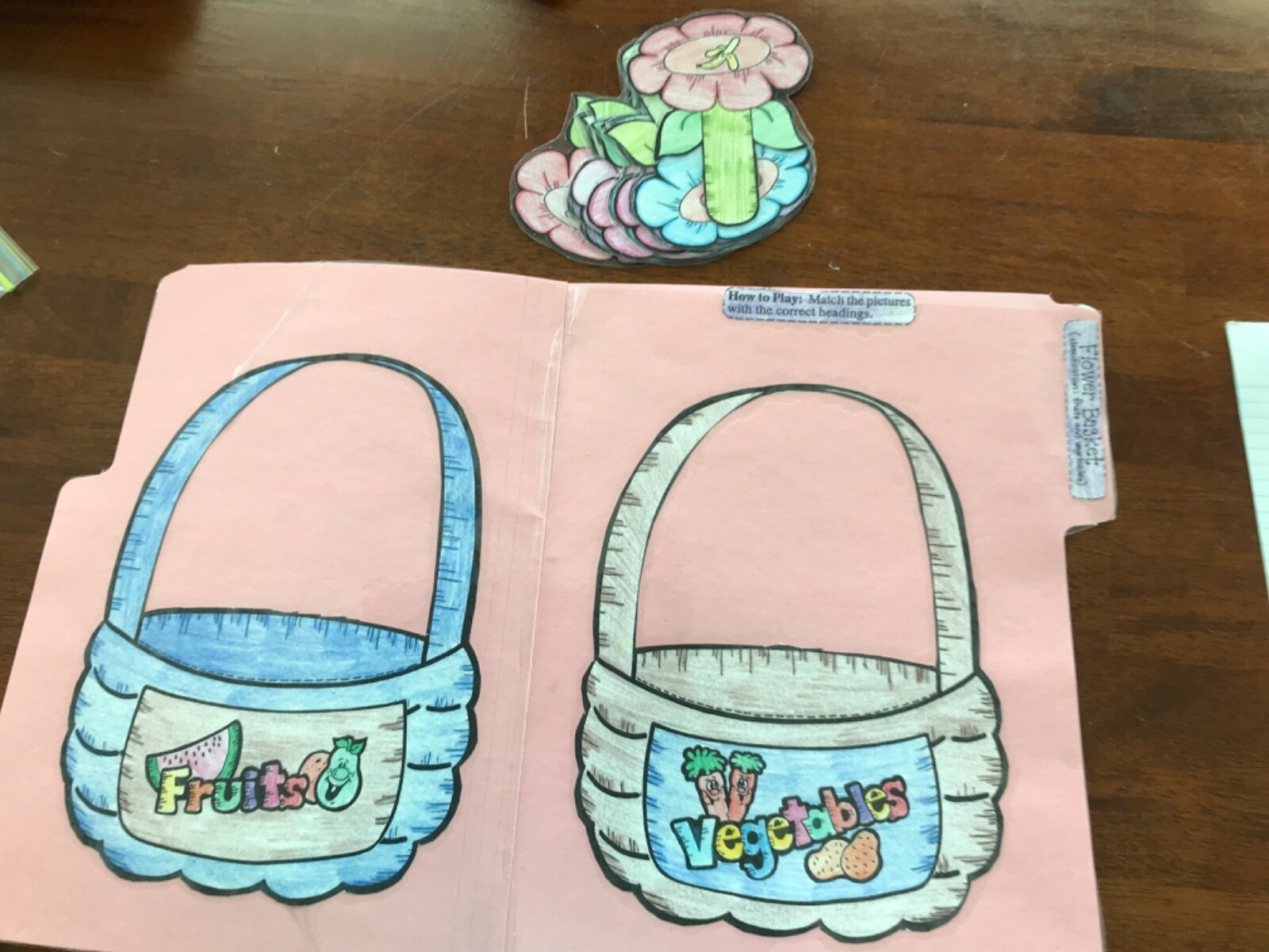 Flower Basket! Fruit veggie Grade K language Art file folder game teacher
