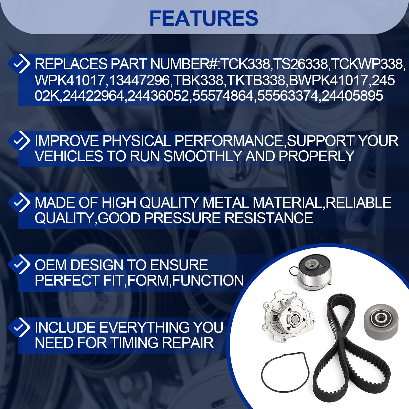 Timing Belt Water Pump Kit fits for 2012-2014 Chevrolet Cruze, 2012-2013…