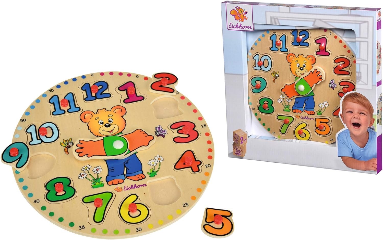 Eichhorn Wooden Teaching Clock (13-Piece, Multi-Colour)