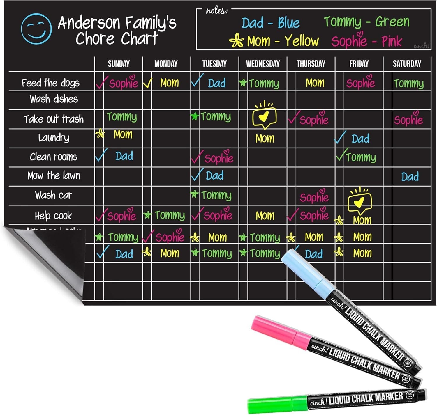 17×12 Black Magnetic Dry Erase Board – Colorful Kids Chore Tracker with Markers