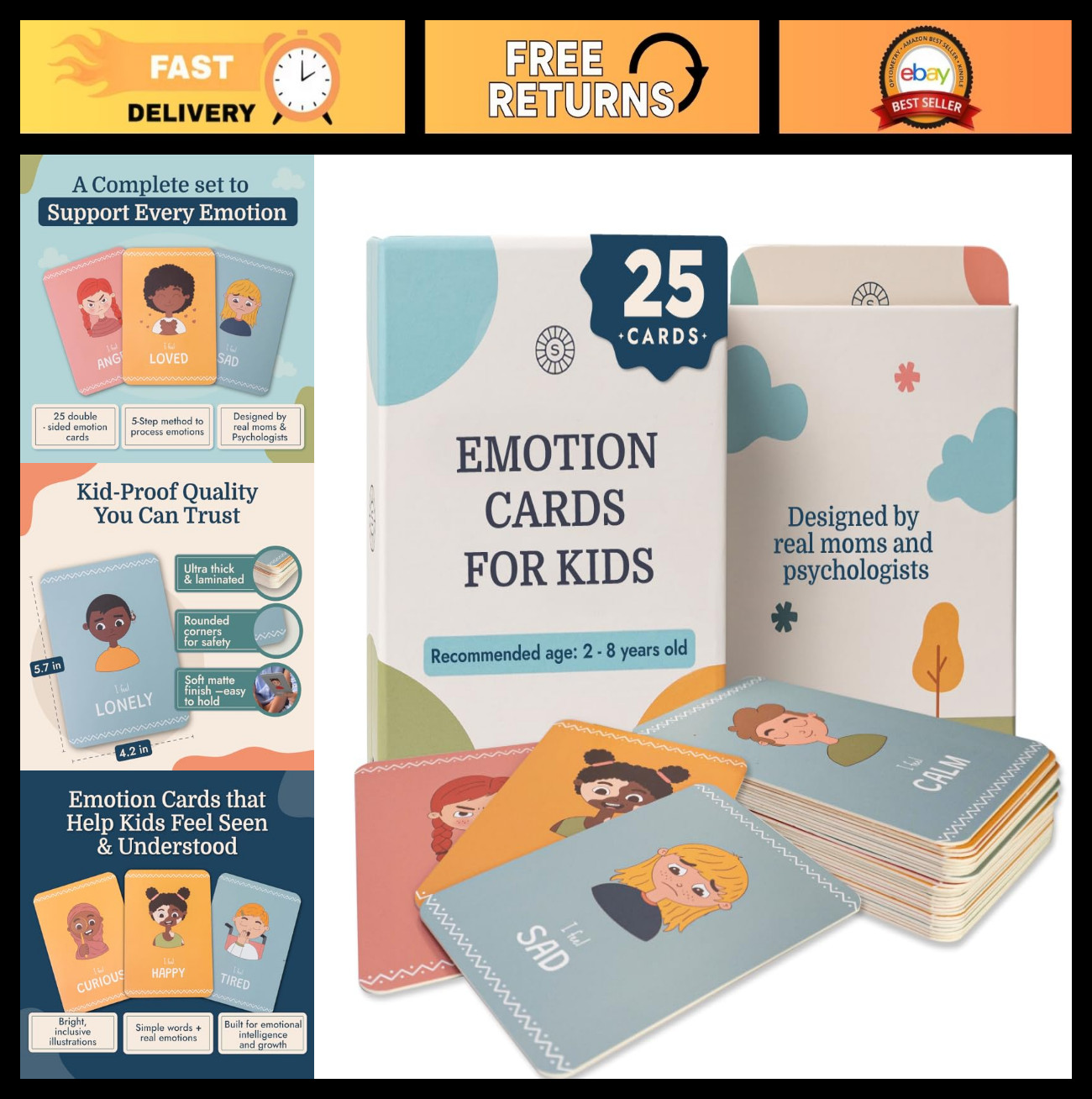 Emotion Flashcards for Toddlers – 25 Cards to Identify Feelings & Emotions – Fun