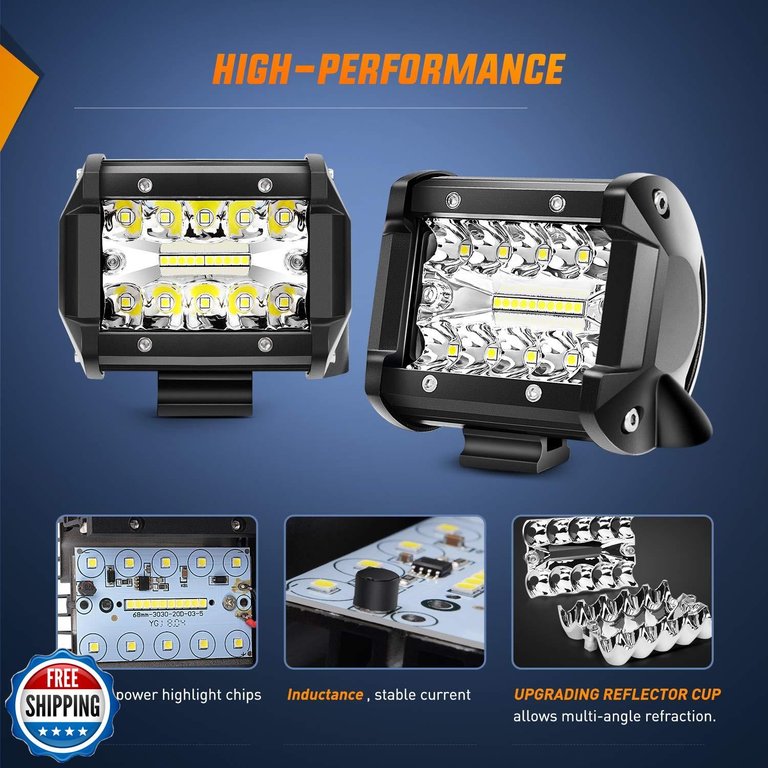 Nilight LED Light Bar 2PCS 60W 4 Inch Flood Spot Combo LED Work L