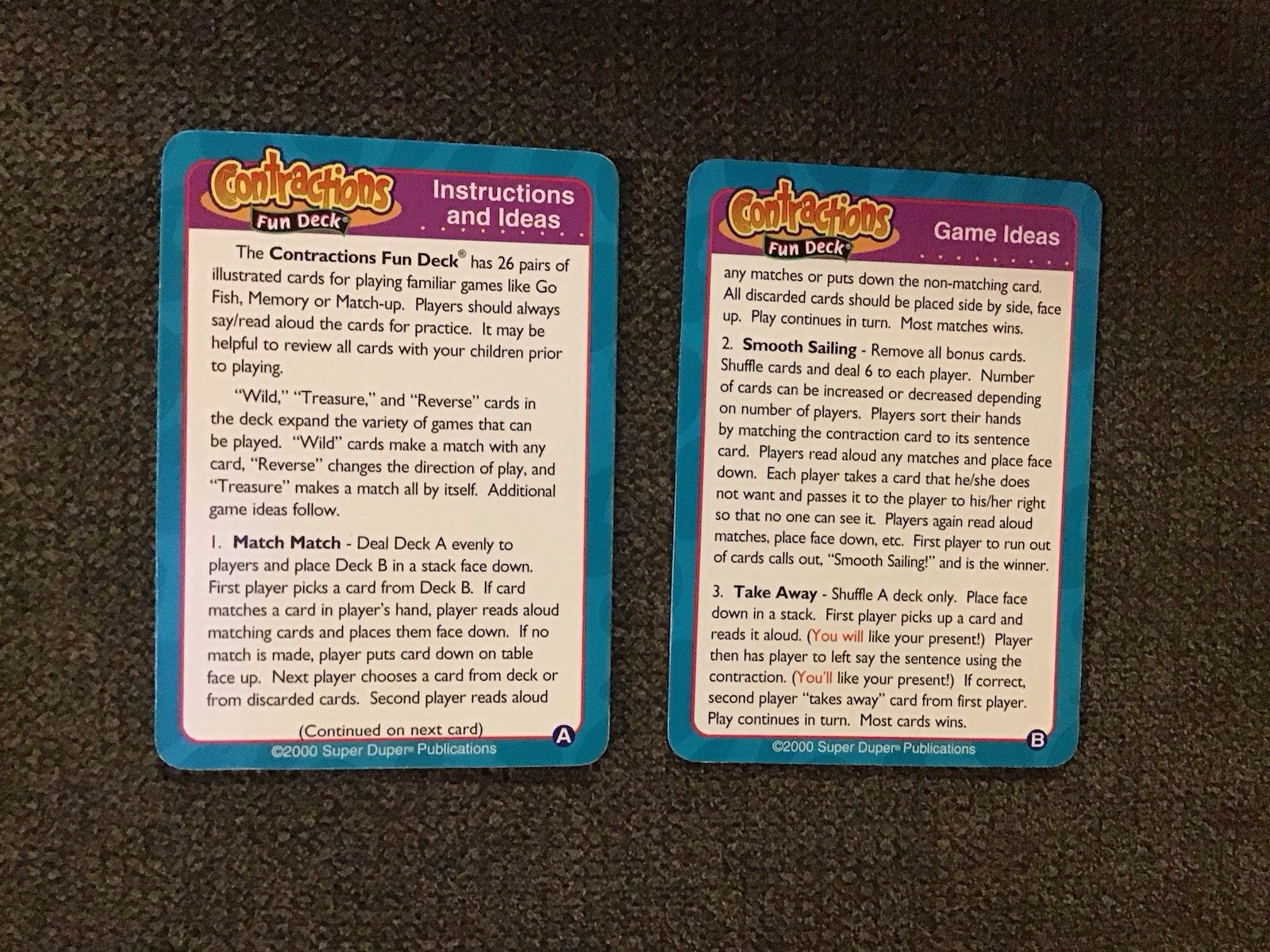 Super Duper Publications Contractions Complete Fun Deck FD-32 Cards Grades K-3