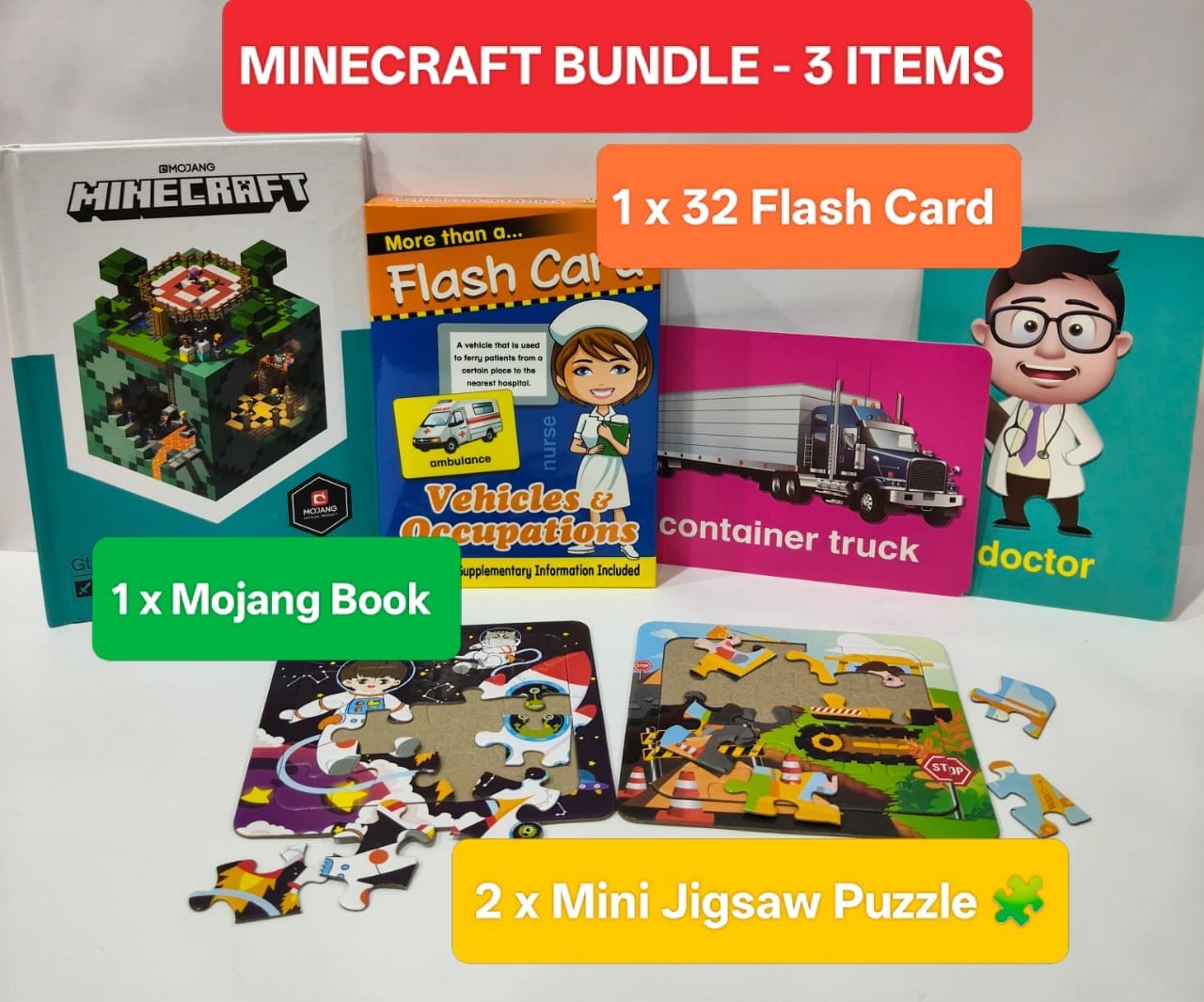 Kids Learning Bundle Gift Set Book Flash Cards + Jigsaw Puzzle Educational Toy A