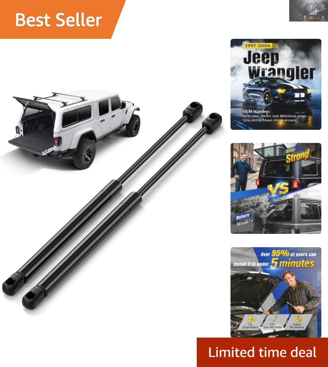 Durable Carbon Steel Rear Window Struts for Jeep Wrangler TJ – Easy Install